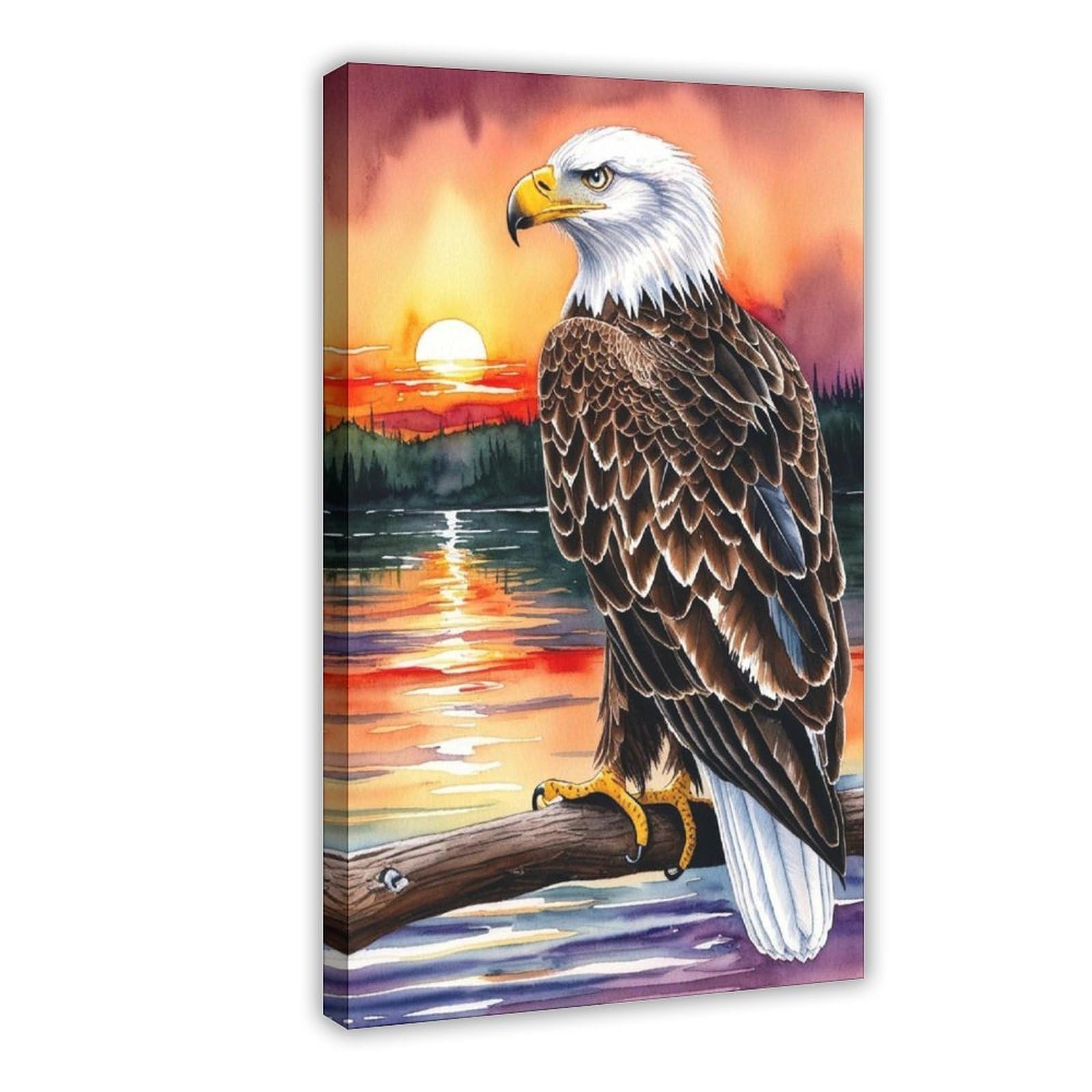 Qnvjqkdsi Frame Eagle Watercolor Art Canvas Poster Bedroom Decor Landscape Office Room Decor Gift 24" L X 36" W