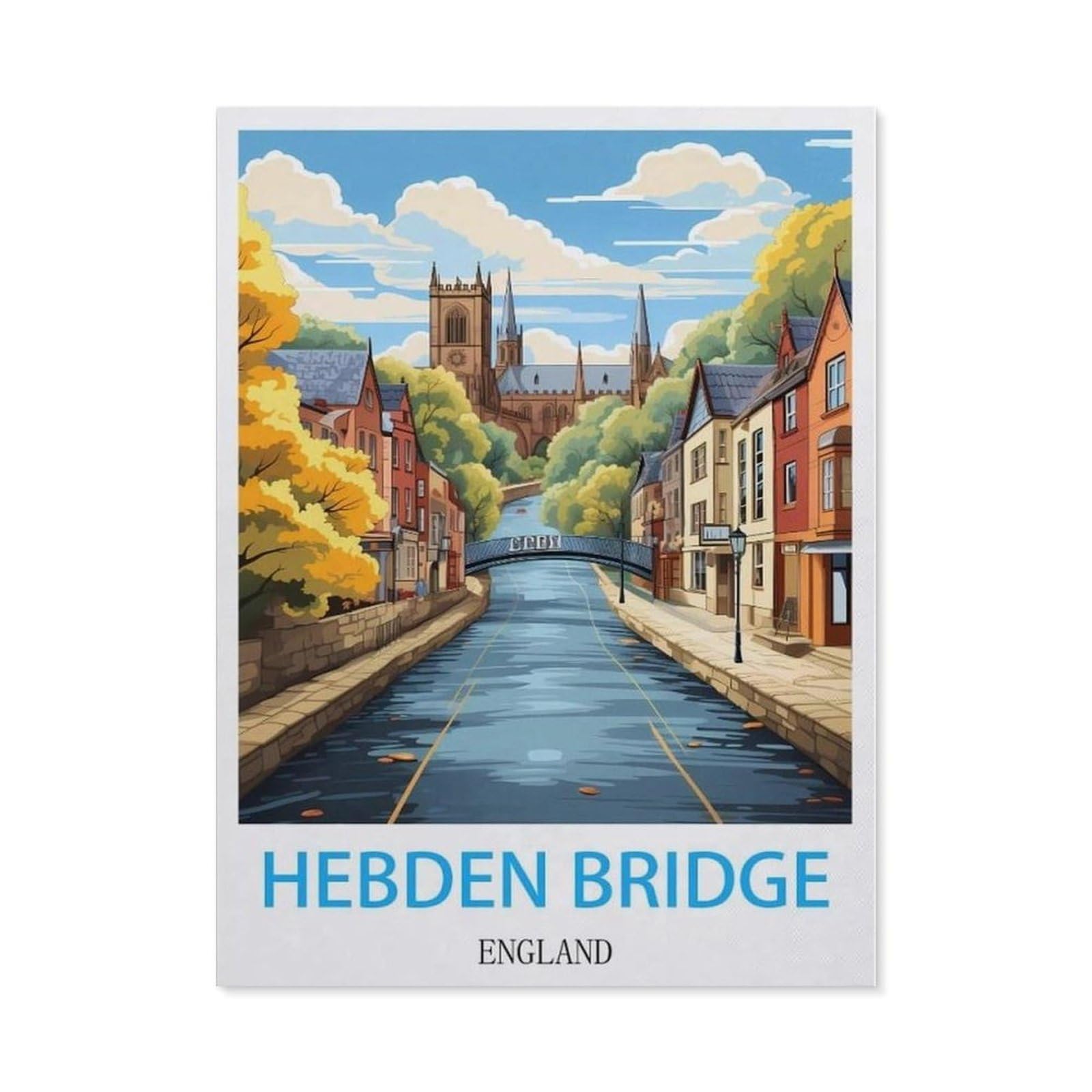 Beayodkp （40 X 50 Cm/15.74 X 19.68 Inches） 5D Diamond Painting，Hebden Bridge England Vintage Travel Poster，Diamond Embroidery Cross Stitch-Ch59