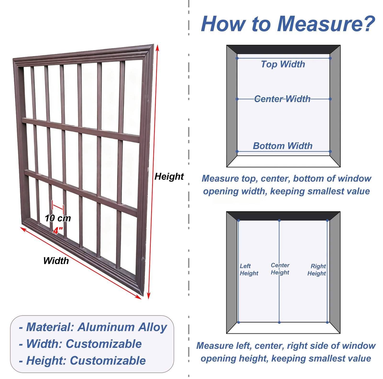 Rejas para Ventanas Exteriores Barras de Seguridad Extraanchas para Ventanas 100 150 180 210 cm, Rejas de Seguridad Antirrobo para Escaparates y Vallas Protección(W100xH65cm/39x26in)