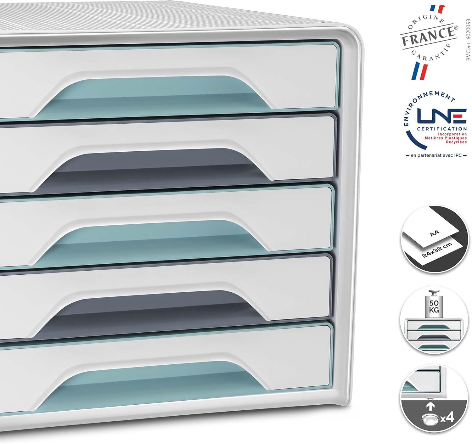 CEP 5-Drawers Desktop Module Smoove Riviera 7-111 Ri Mint/Storm Grey