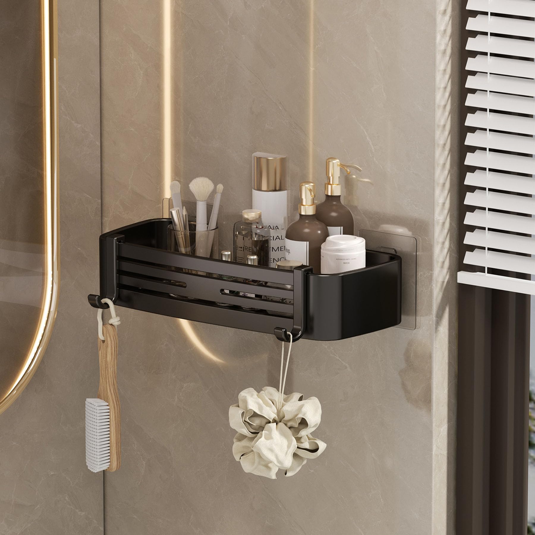 SRURLLUG Adhesive Shower Caddy Hanging Organizer Shelves Rack No Drill Bathroom Organize Shelf Large Capacity Storage Rack With
