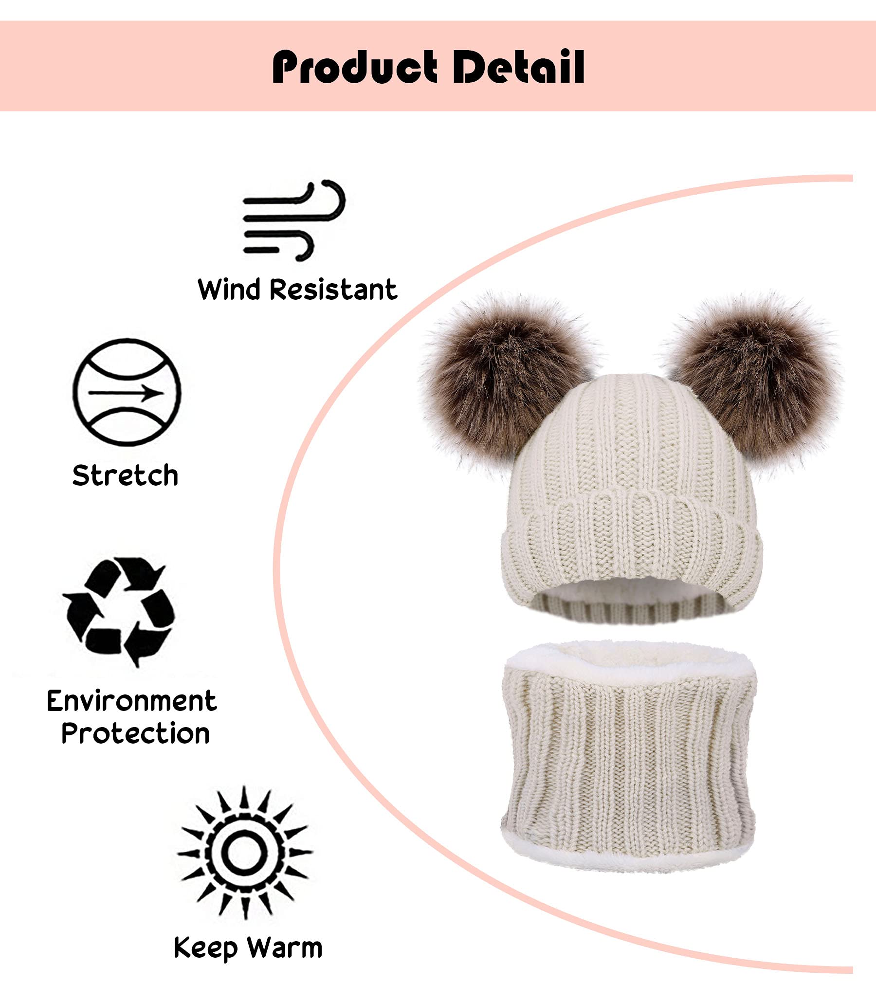 Simplicity Kids Winter Fleece Snow Knitted Beanie Hat for Girls Boys Cable Knit Cap with Pom Pom - Purple