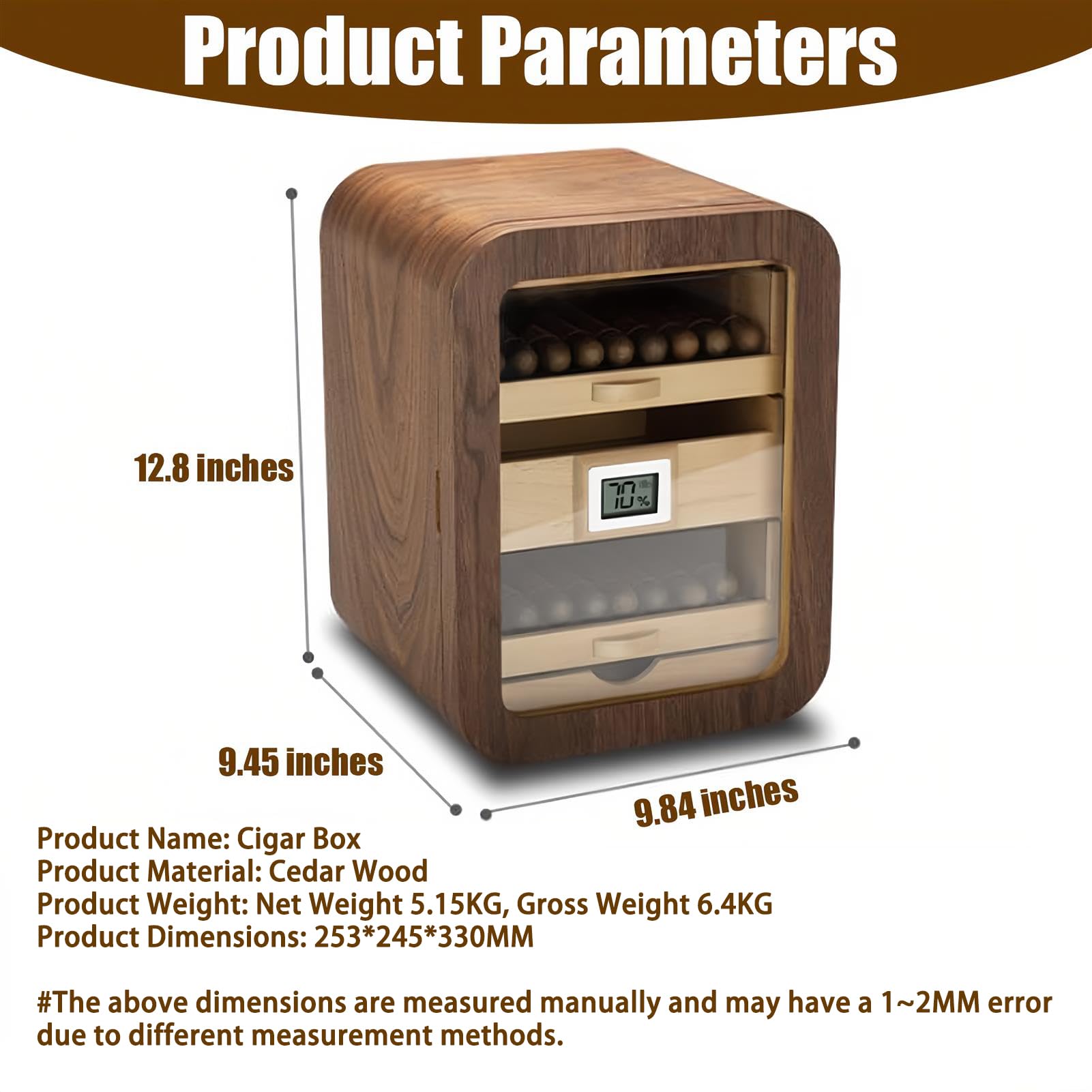 Humidificador de madera de cedro con higrómetro digital con parte superior de cristal, 4 cajones de gran capacidad de almacenamiento, 110 unidades, regalo de lujo para hombres