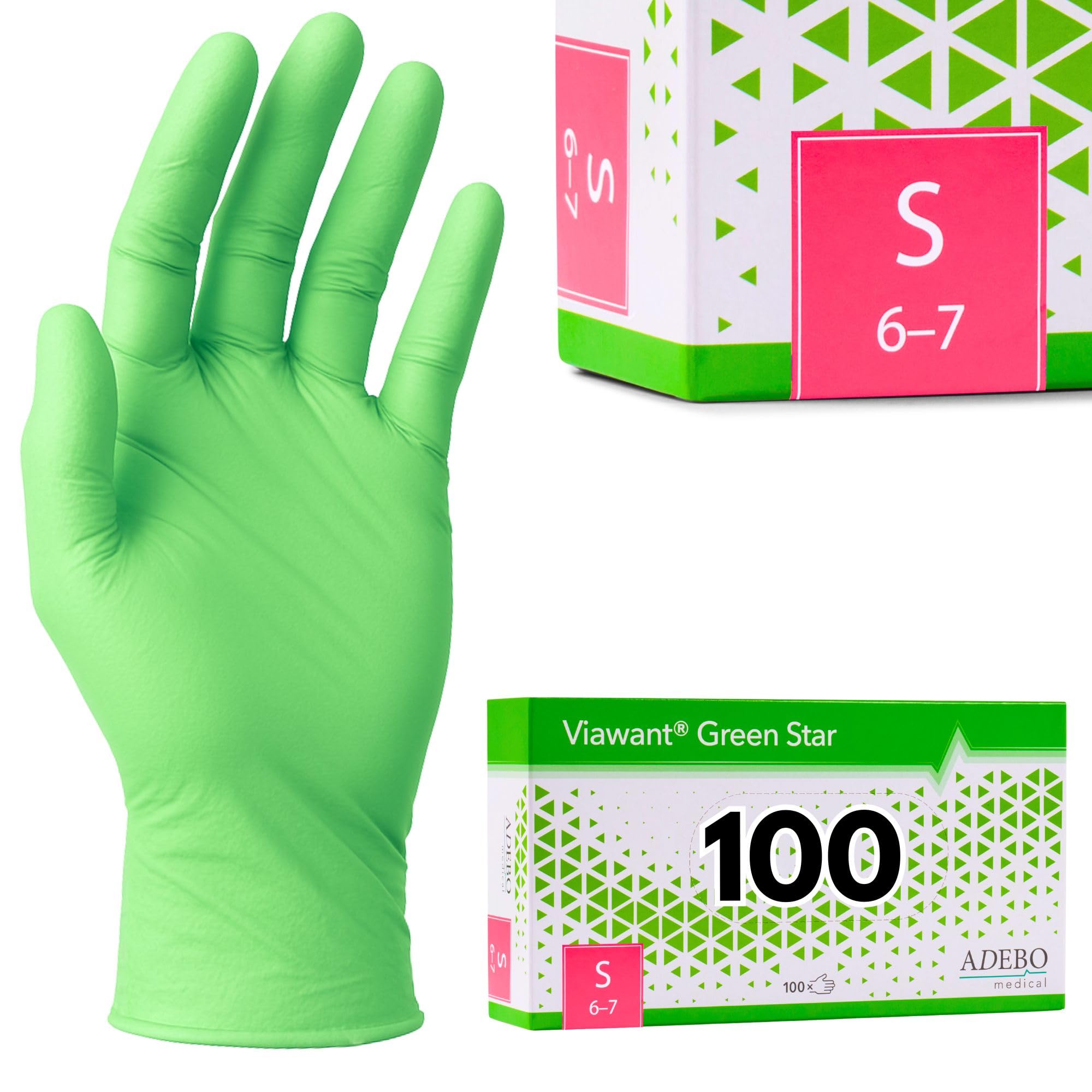 Einweghandschuhe 100 Stück | S | Nitrilhandschuhe Grün | Puderfreie, latexfreie Einmalhandschuhe | Reißfest & feinfühlig | EN 455 & EN 374 | Gr. S, M, L