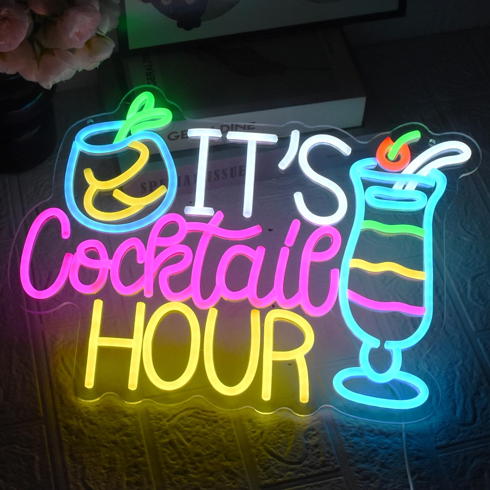 Cocktail Hour Insegna al Neon Luce al Neon per Bar Insegna al Neon Colorata per Cocktail Luci al Neon Dimmerabili USB per Cocktail, Casa, Bar, Club, Feste, Cucina, Hotel