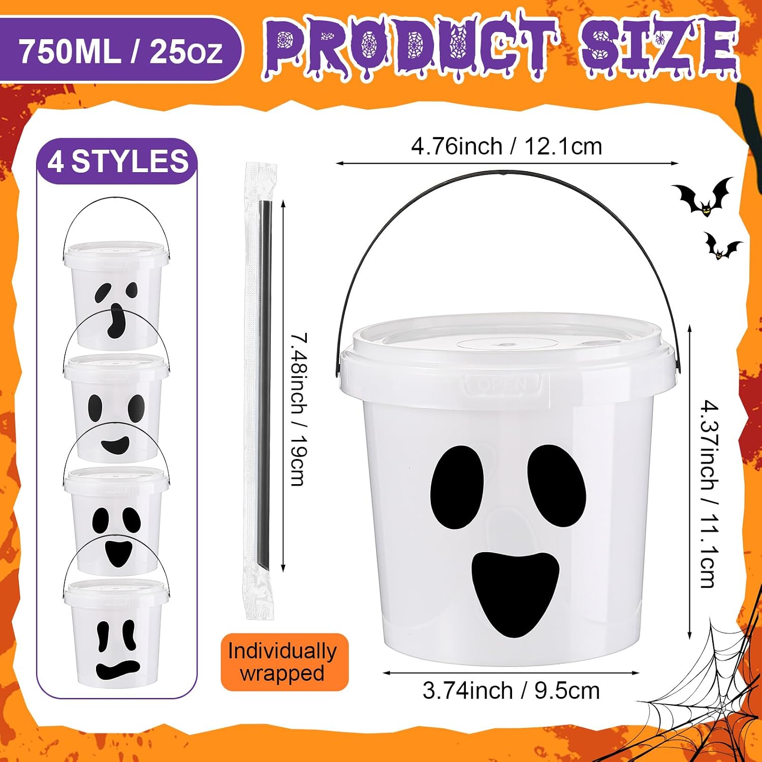 24 Pcs 25 oz Halloween Drinking Buckets