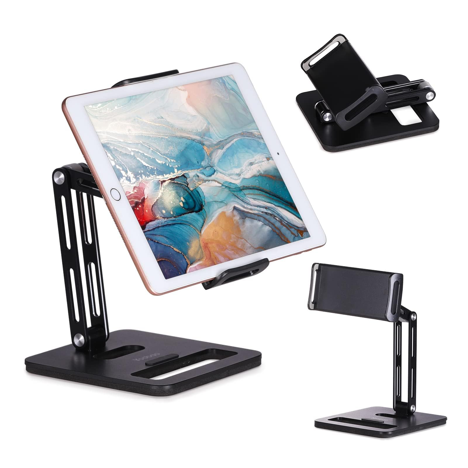 Yoobao Tablet Stand Holder, [Tightness Adjustable] 360° Swivel Foldable Aluminum iPad & Phone Stand for Desk with Heavier Base, Fit for 4.7"-12.9" iPhone Microsoft Surface Pro