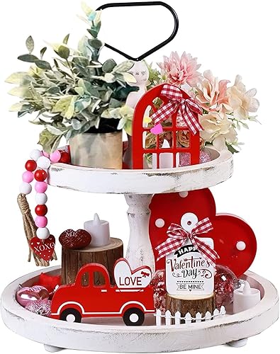 Sunbona - Juego de decoración de bandeja escalonada para el día de San Valentín decoración de felpa de gnomo de San Valentín mini adorno de letrero