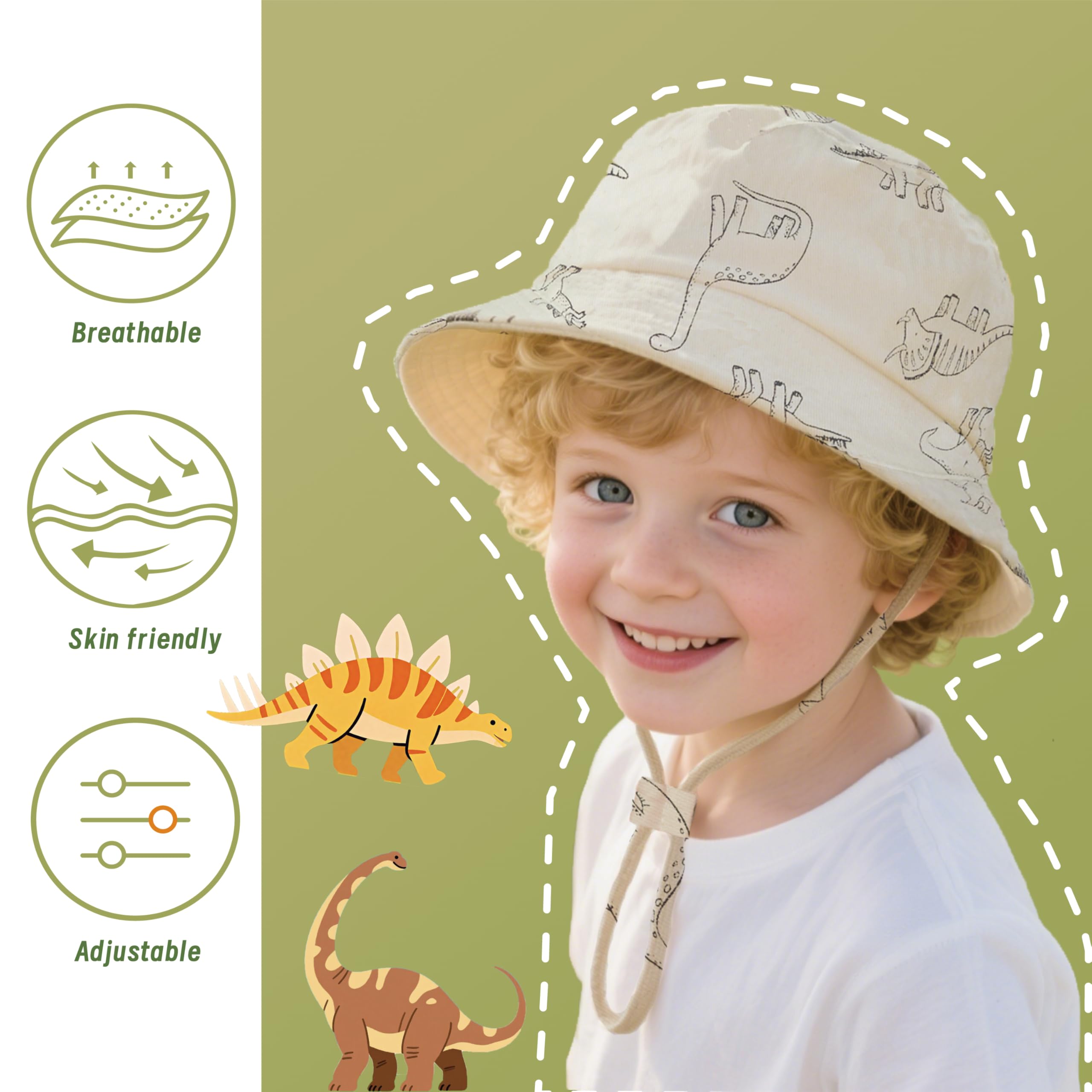 YMYDYFC Baby Sun Hat Toddler Summer UPF 50+ Sun Protection Baby Boy Hats Beach Hats Dinosaur Bucket for Baby Girl Adjustable Kid Cap - 5