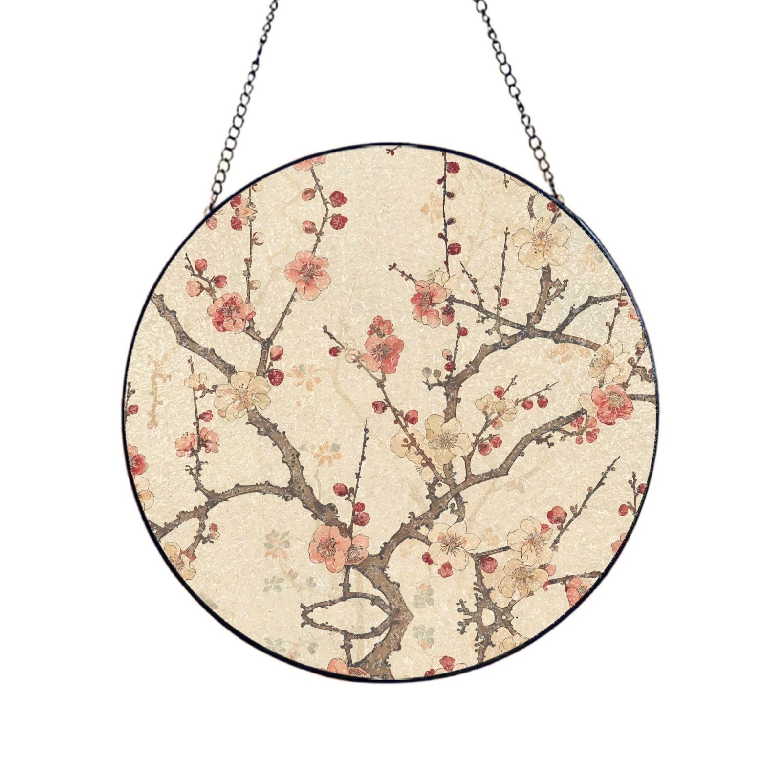Phayah Begonia Print Glass Window Hanging Round Suncatcher Glass Ornament Garden Wall Fence Decorations Indoor Outdoor 12in（30cm）