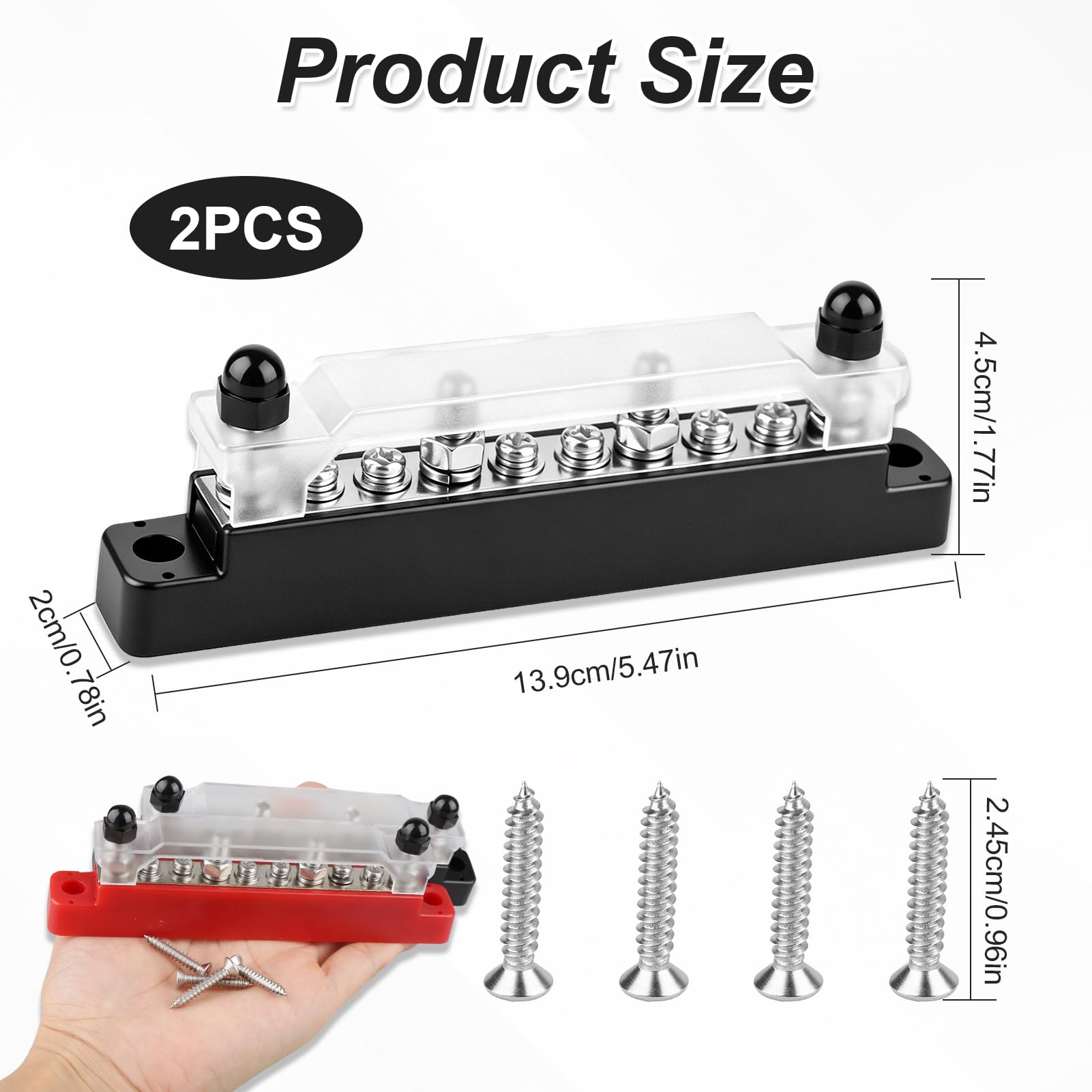 Bloque de Distribución de Energía 12V-48V CC 150A, 2 Piezas Barra Colectora con 4 Pernos M6 y 6 Tornillos M4, Caja de Conexiones con Cubierta para Coche, Barco, Autocaravana y Sistema Solar