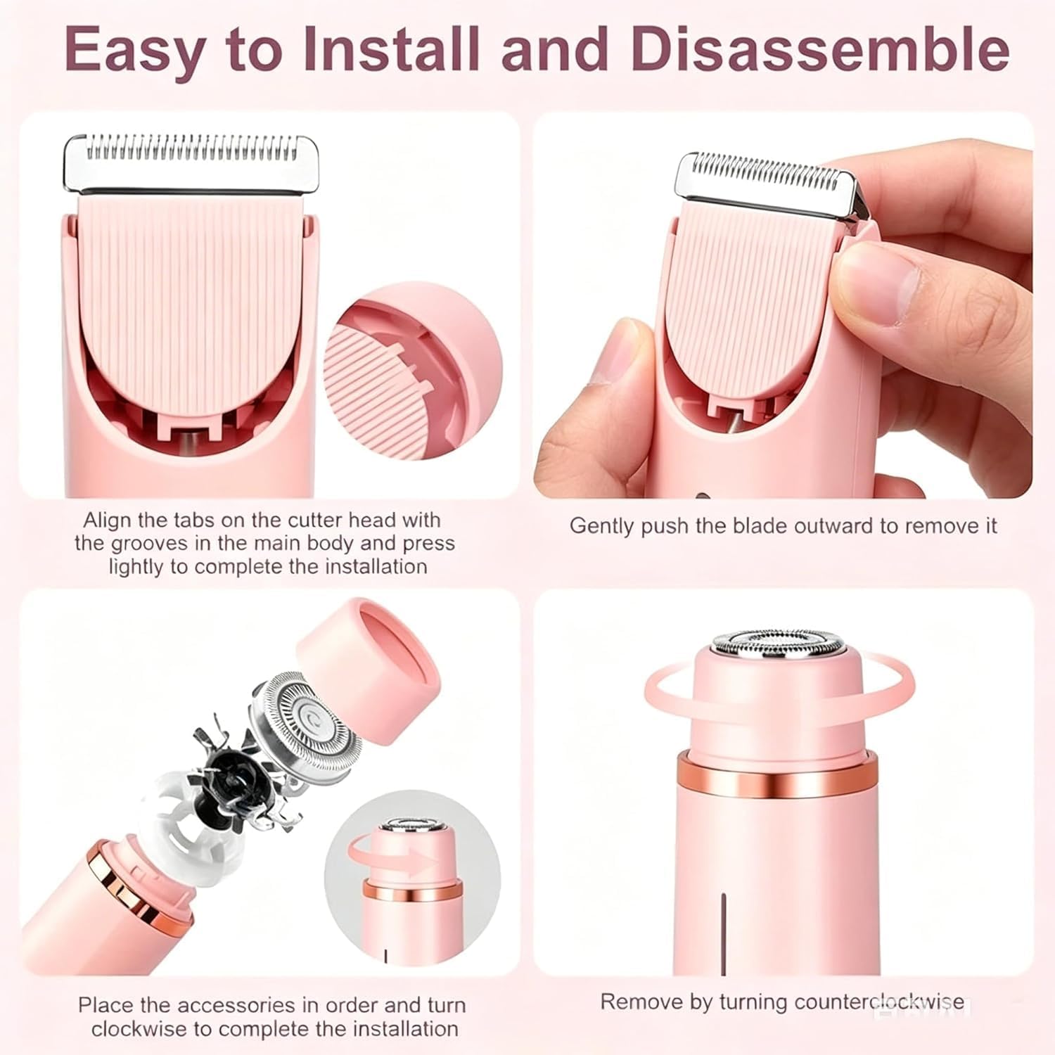Sanuvia Depiladora, Electric Bikini Trimmer for Women 2 in 1 depiladora intima with Dual Head Shaver, Rechargeable Cordless Wet/Dry Razors for Women Face Chin Pubic Underarm Leg, IPX7 (Pink)