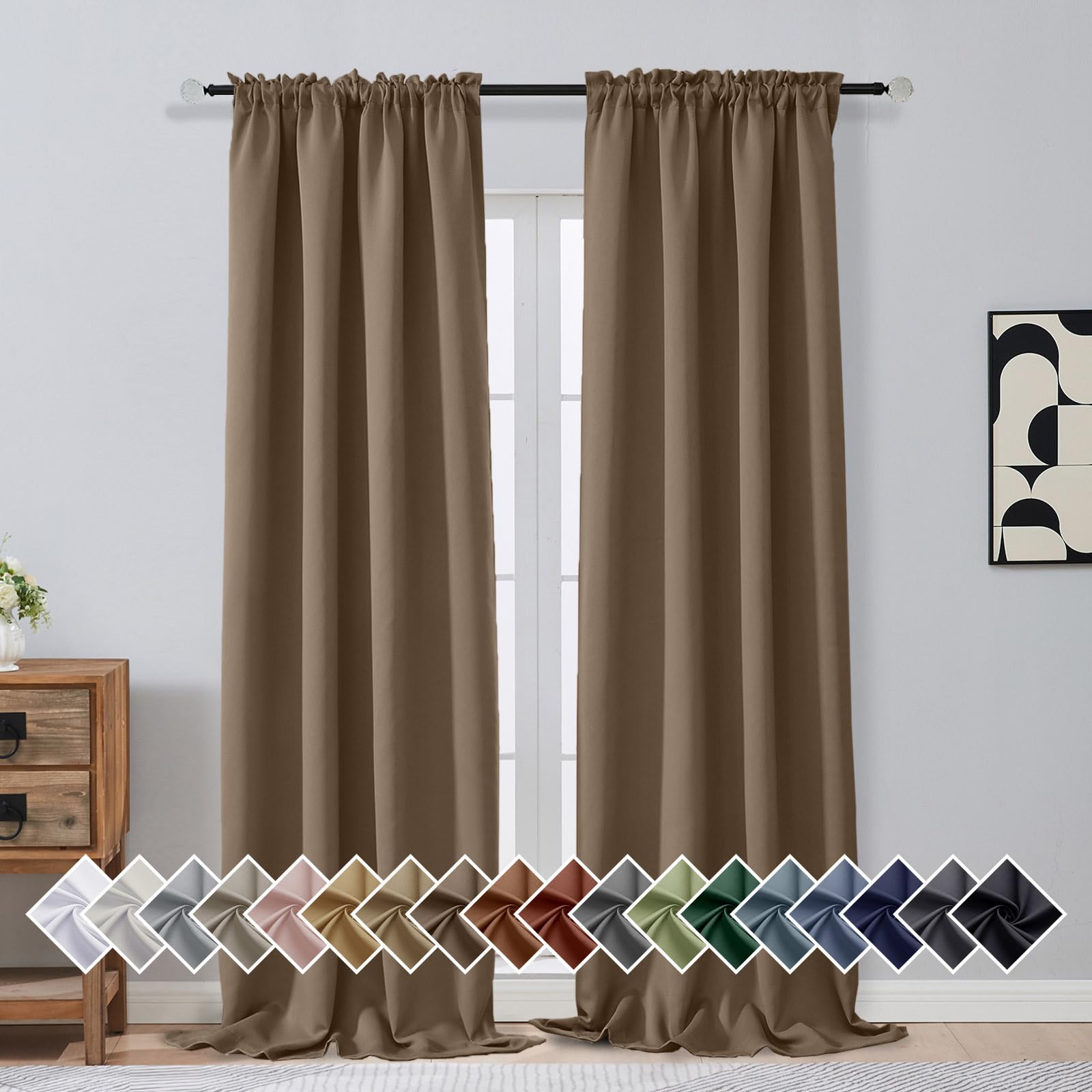 OVZME Brown Blackout Curtains for Bedroom 96 Inches Long 2 Panels, Soft Fabric Solid Blackout Curtains, Room Darkening Living Room Window Treatments, Dual Rod Pocket Window Drapes, 2x40Wx96L Inches