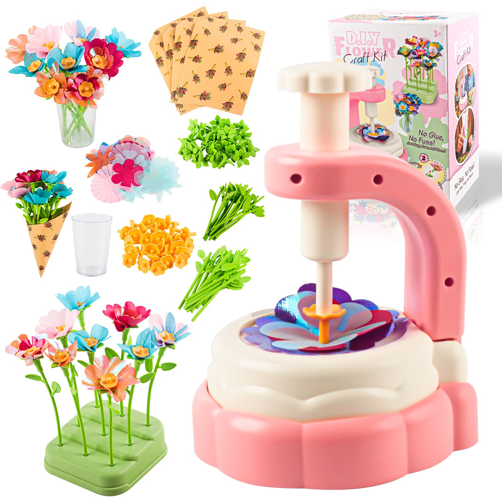 DIY Blumenpresse Kinder, Spielzeug Blumen Bastelset, Mädchen 4-12 Jahre Kreatives Blumen Basteln, Künstliches Blumenstrauß Spielzeug, für Mädchen Kindergeburtstag Weihnachten Geschenk