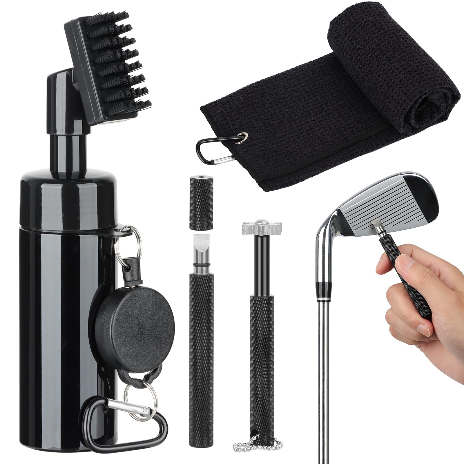 HUIJUTCHEN Golf Accessories Golf Club Cleaner Brush with Water Spray Bottle Golf Groove Cleaner Microfiber for Golf Bags with Retractable Clip Golf Towel Kit Golf Present For Men