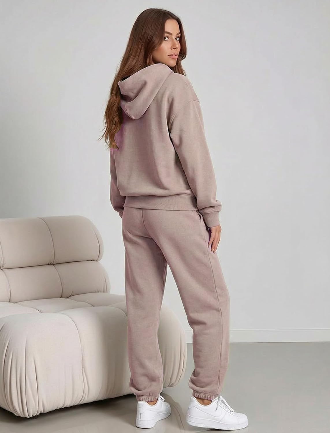 Womens 2 Piece Sweatsuit Set, 2025 Casual Long Sleeve Hoodie with Loose Wide Leg Sweatpants for Fall and Winter - Image 4