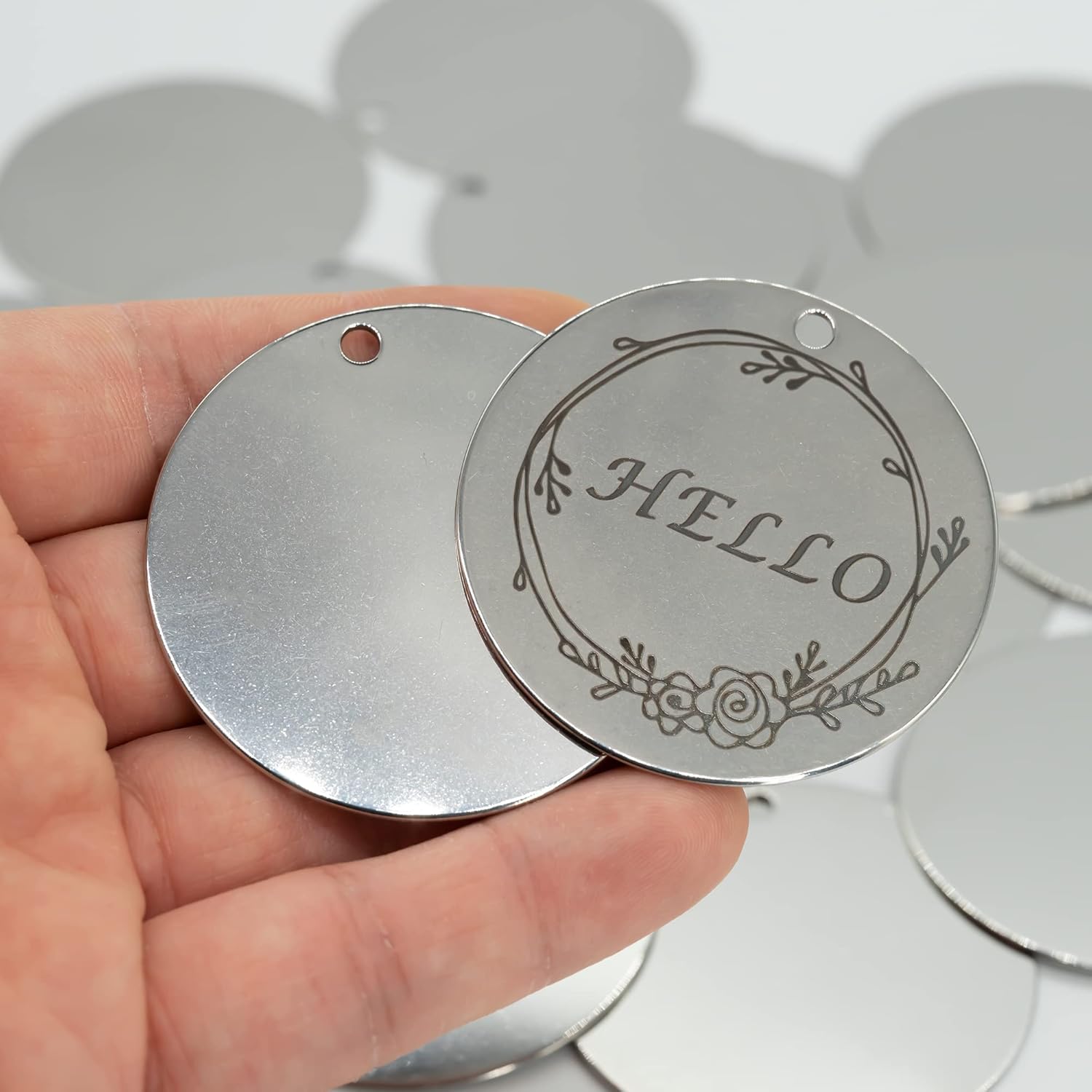 StayMax 2 Inch Round Metal Engraving Blanks Stamping Blanks with Hole Stainless Steel Blank Tags 25 Pack