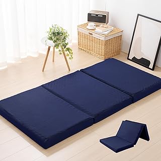 HOMFINE 高反発マットレス シングル 三つ折り 極厚10cm 20D おりたたみマットレス 高反発 ベットマット 敷き布団 凹凸加工 体圧分散 程良い硬さ 抗菌防臭 洗えるカバー 通気性がよい オールシーズン 97x195x10cm ネイビー