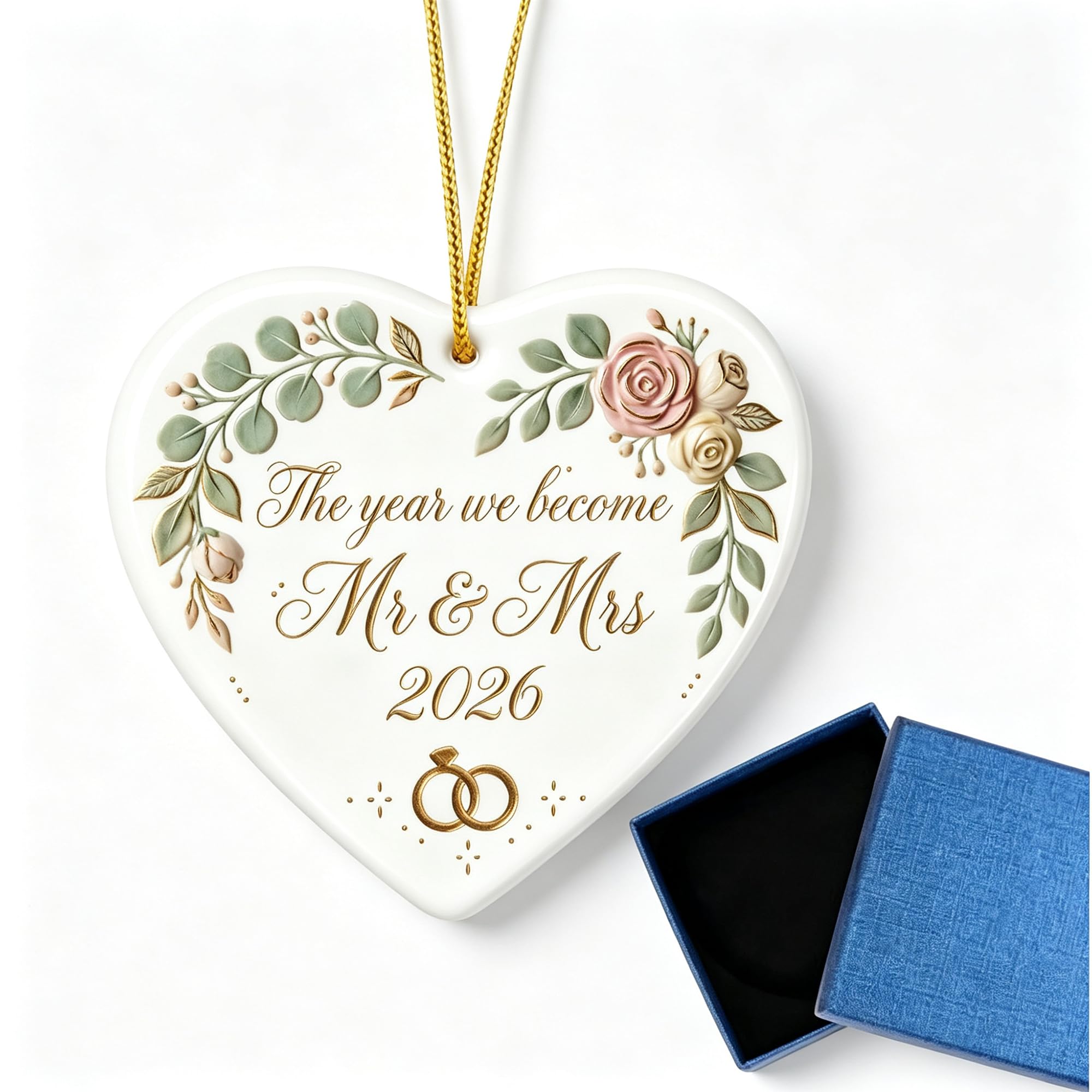 Cream White Heart Ceramic Hanging Decoration for 2026 Wedding & Christmas
