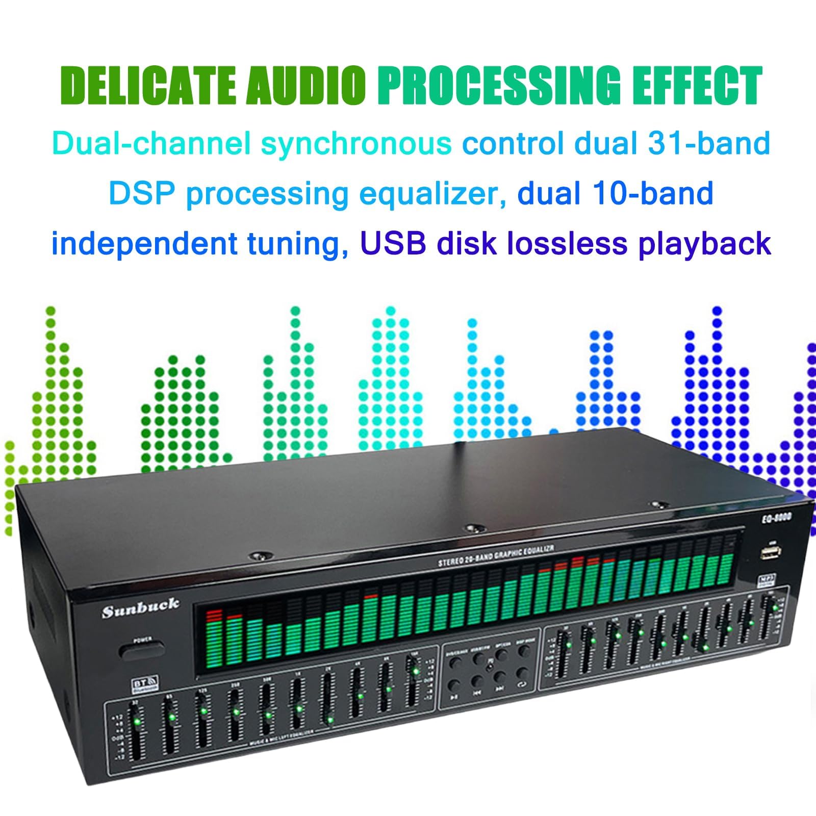 COYEUX Ecualizador Digital de 31 Bandas, Ecualizador gráfico HiFi, 12 Modos de Ritmo, Doble sintonización Independiente de 10 segmentos, reducción de Ruido, Uso en Estudio de grabación