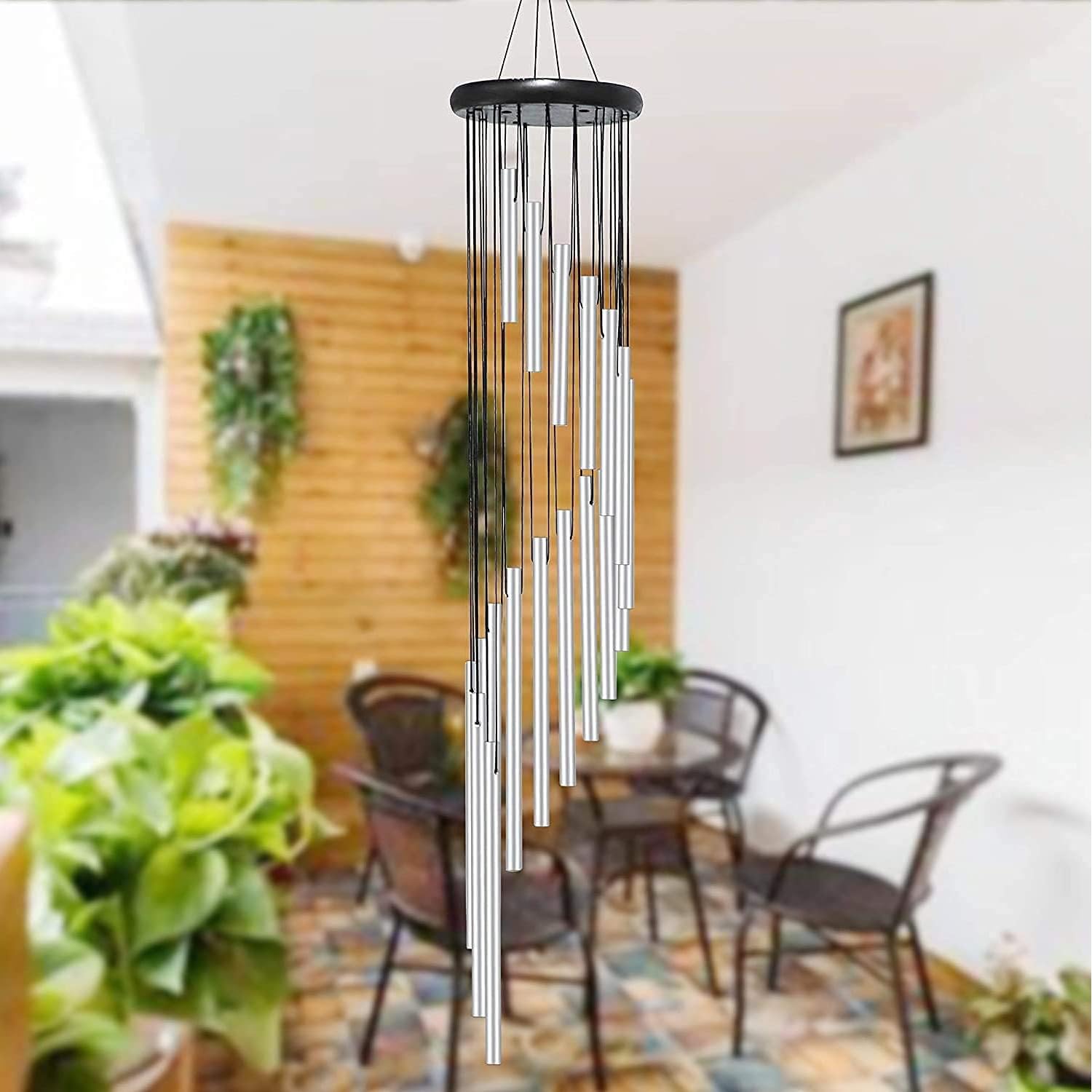 Windspiel, 18 Rohre aus Aluminiumlegierung für Garten, dekoratives Windspiel für drinnen und draußen, hängende Windspiele für Zuhause, Metall-Windspiele für Heimdekoration, Geschenk (Silber)