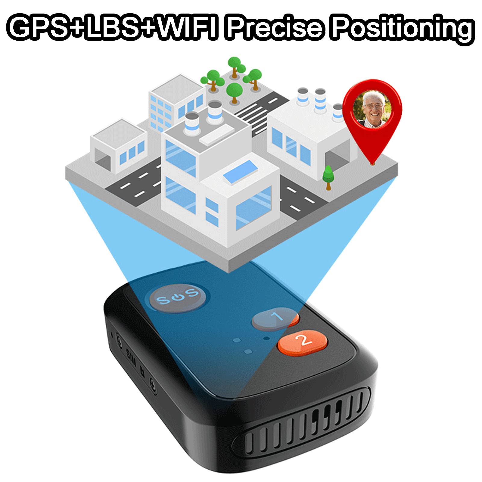 Rastreador GPS Personal Localizador de Collares SOS para Niños Y Ancianos Alarma de Detección de Caídas Llamada de Voz 4G Posicionamiento Múltiple GPS+LBS+WiFi Botón SOS Impermeable