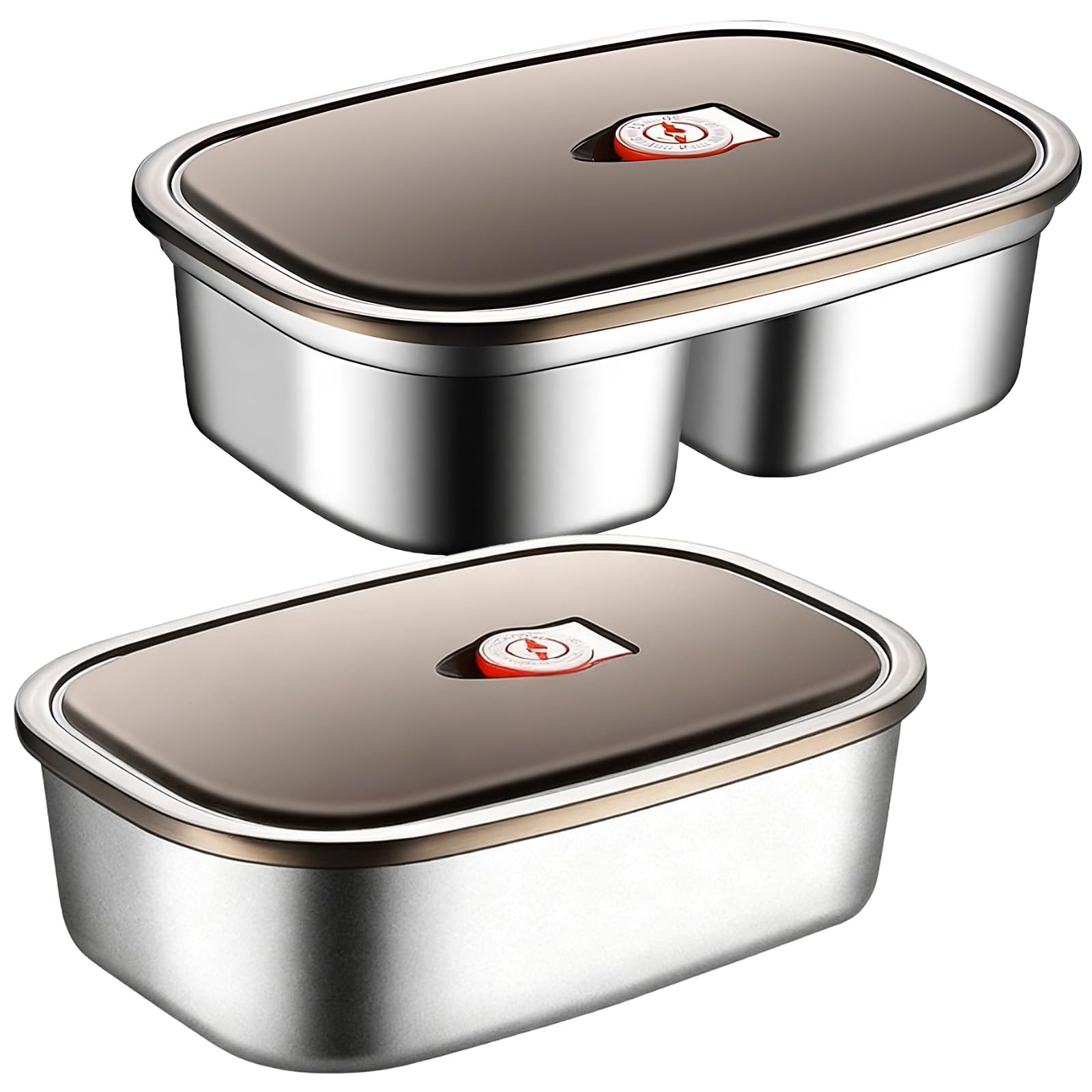 Boîte repas adulte en acier inoxydable 316, lot bento avec 2 compartiments et version simple, récipient à joint silicone, design micro-vide, étanche, 40,6 fl oz, 21,5 x 15,5 x 6,5 cm