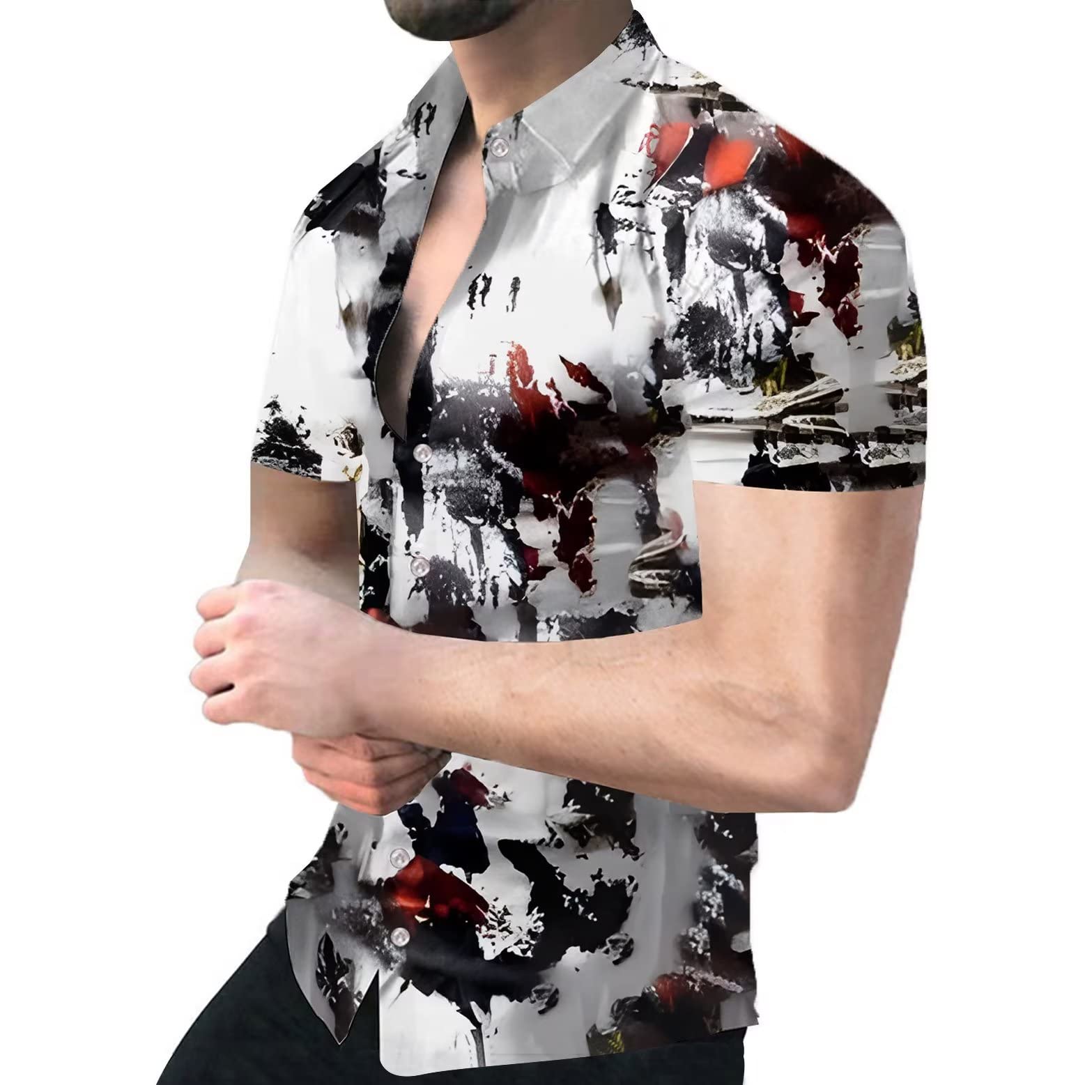 Aulemen Mens Printed Dress Shirts Short Sleeve Regular Fit Button Down Shirt