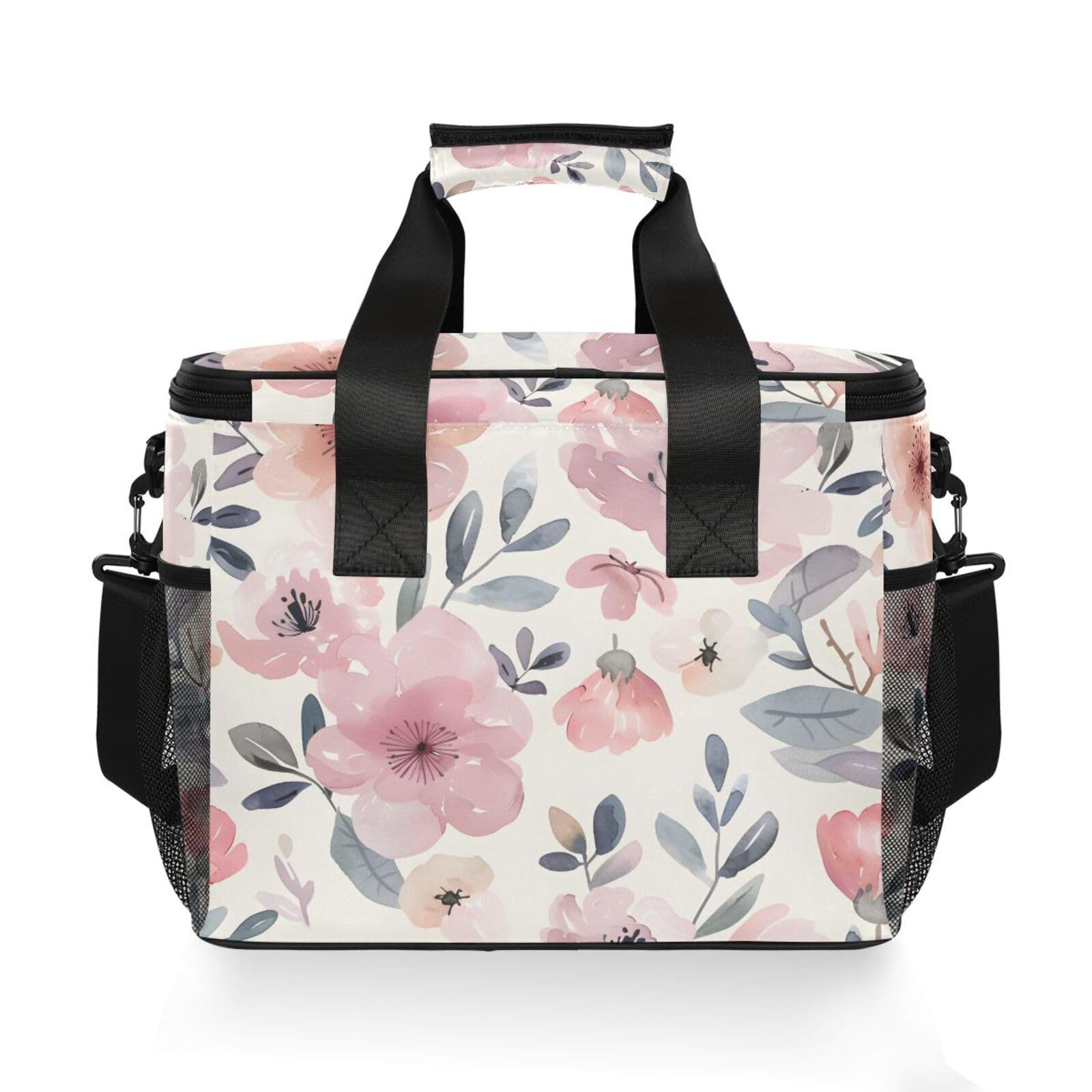Bolsa térmica grande con estampado de acuarela floral rosa y teñido anudado, bolsa térmica para picnic, 15 L, 24 latas, impermeable, para adultos, hombres y mujeres