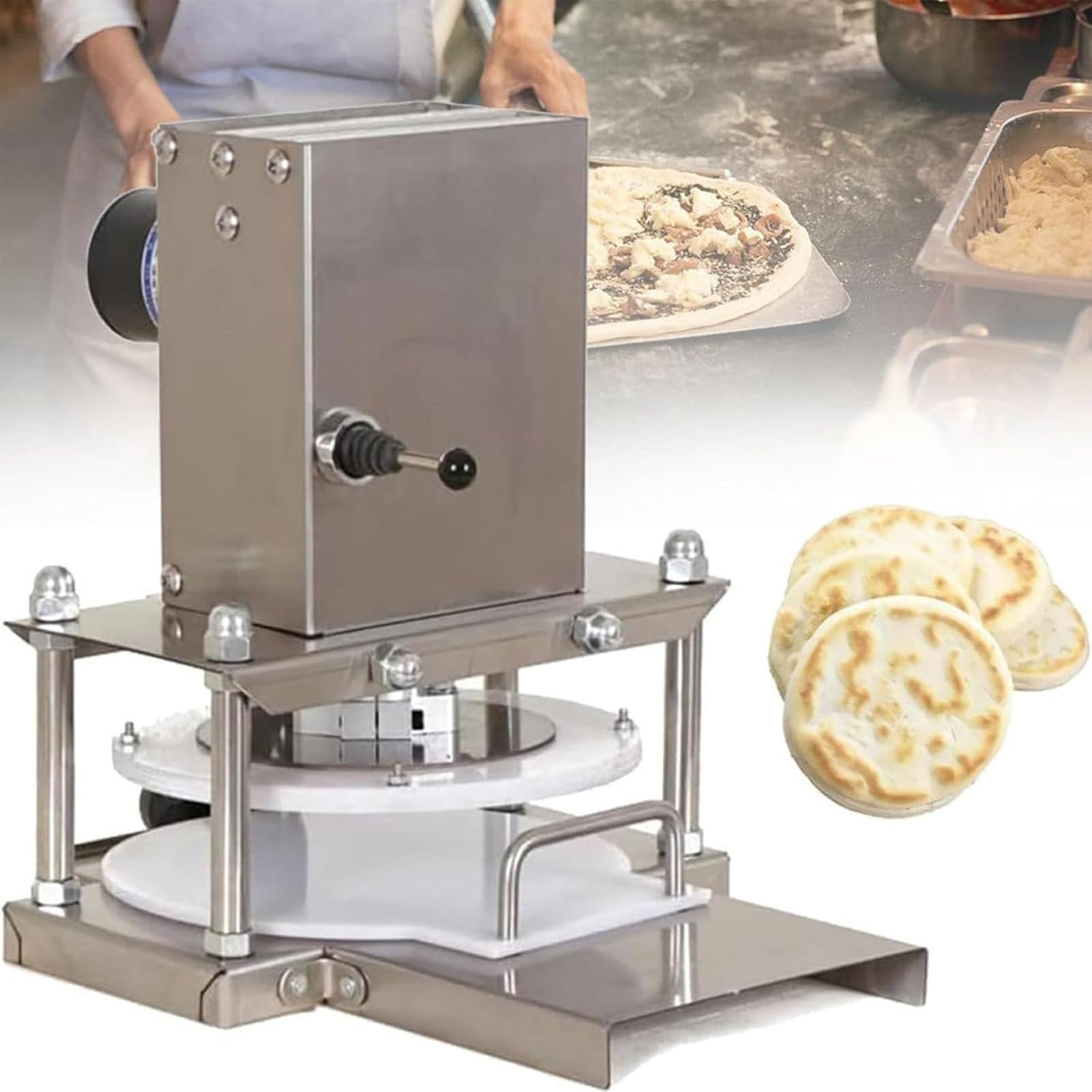 Stendi Pizza Elettrico,Sfogliatrice Impasti Pizza Commerciale,Sfogliatrice Elettrica con Piastra in Acciaio Inossidabile,Pressa for Pasticceria,per Uso Domestico,Pasticcerie,Ristoranti