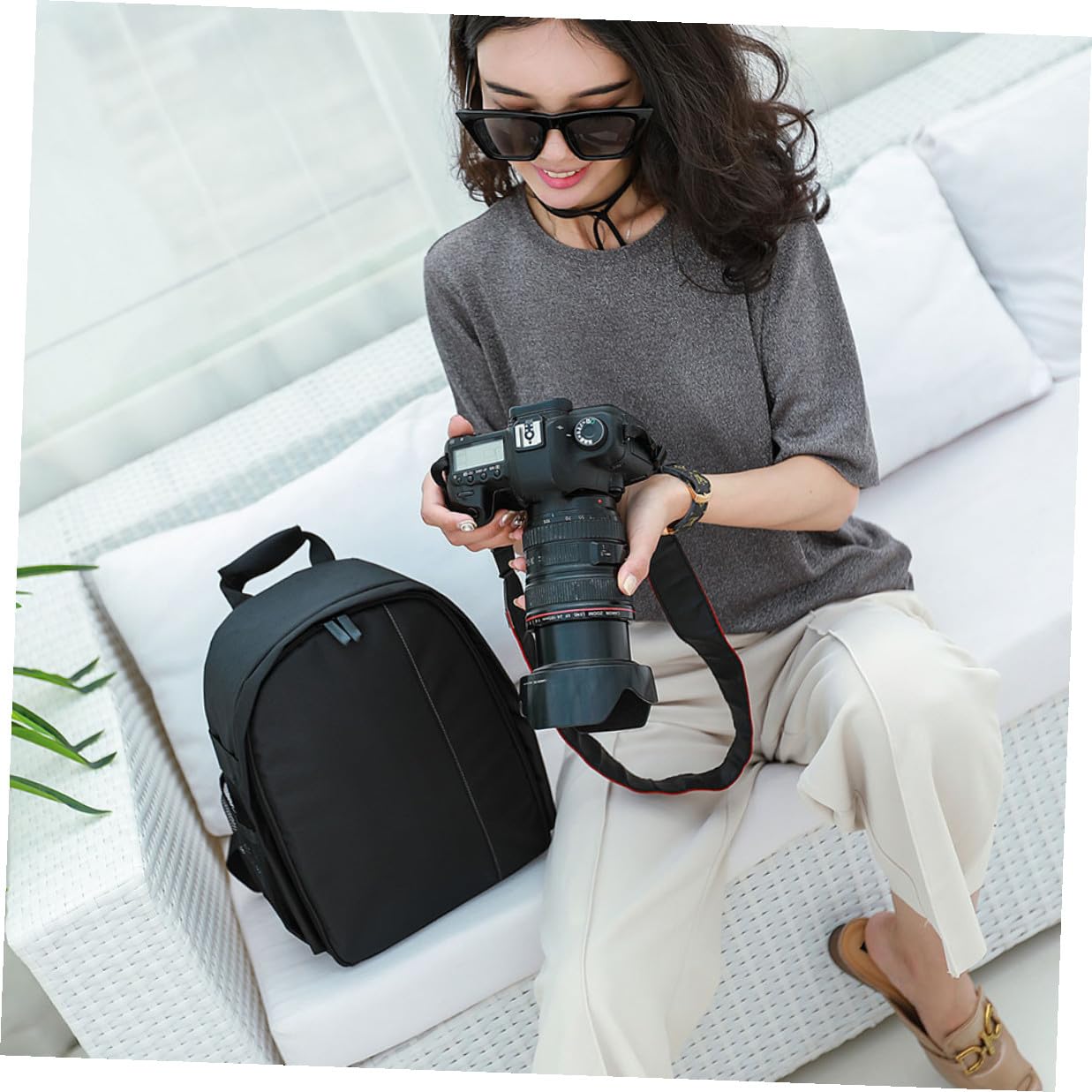 Mikikit Zaino in Nylon per Fotocamera Dslr Scomparto per Tablet e Computer, Borsa Resistente per Uomini e Donne in Attività Outdoor