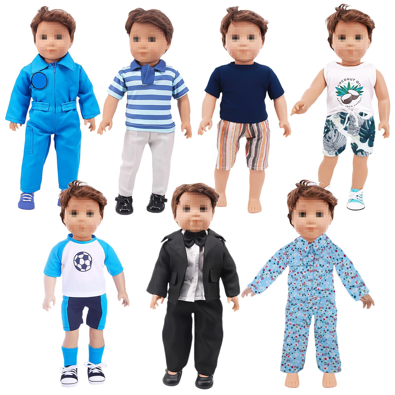 ONEST 7 Sets 18 Inch Boy Doll Clothes Dolls Outfits Dolls Accessories for American 18 Inch Boy Doll