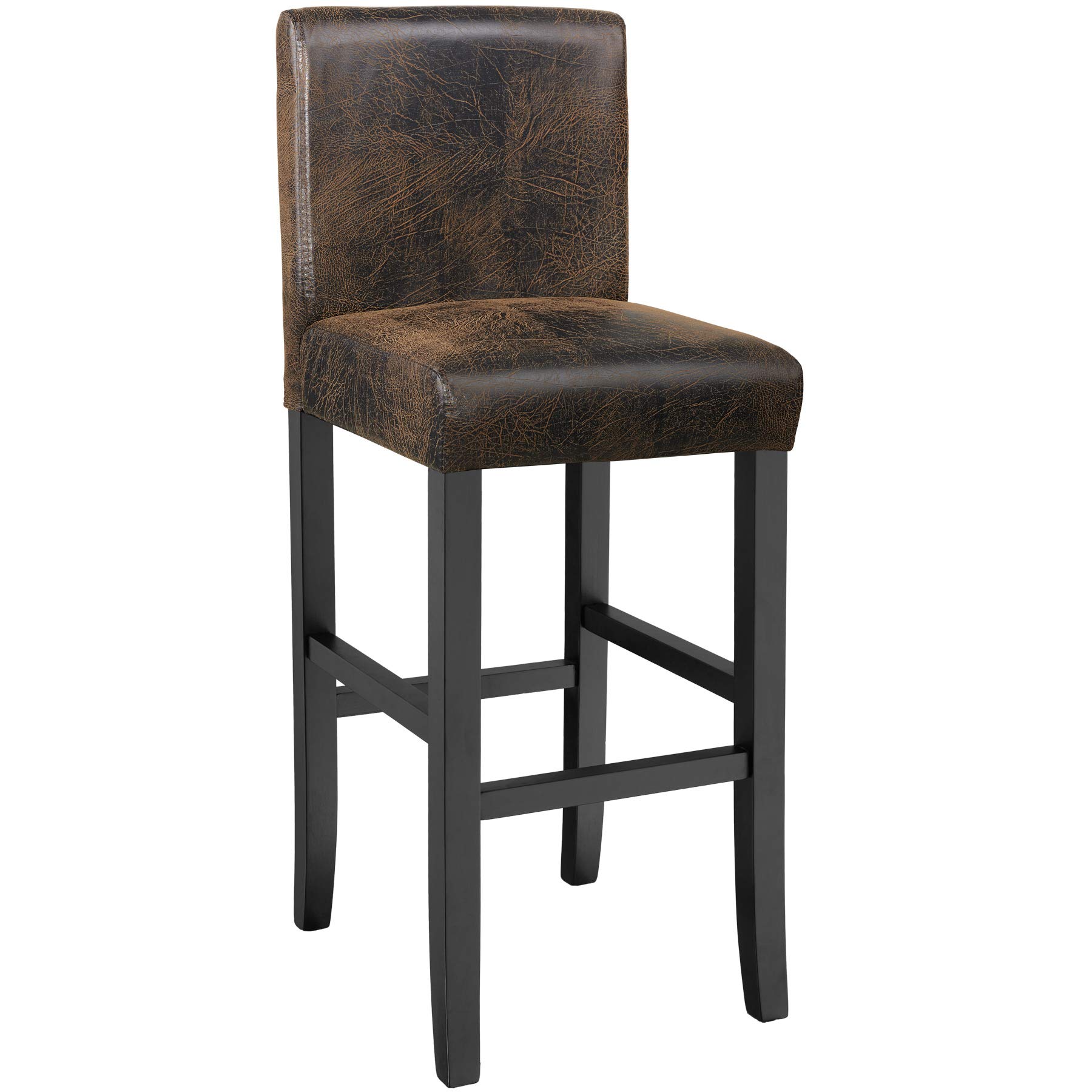 tectake® 2er Set Barhocker, Bistrohocker, Tresenhocker, Barhocker mit Lehne, gepolsterter Barstuhl, Bistrostuhl mit Fußstütze, Holz und Kunstleder, Stuhlbeine aus Massivholz, 107 cm hoch - antikbraun