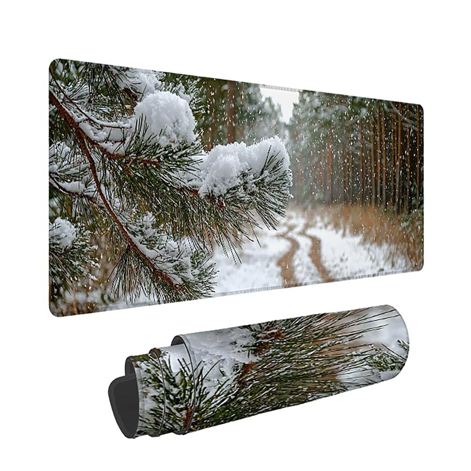Zimowa podkładka pod mysz XXL - 1600x800x3mm - krajobraz Duża mata na biurko z przeszytymi krawędziami Wodoodporna antypoślizgowa do komputera, laptopa poprawia precyzję i szybkość. -36586