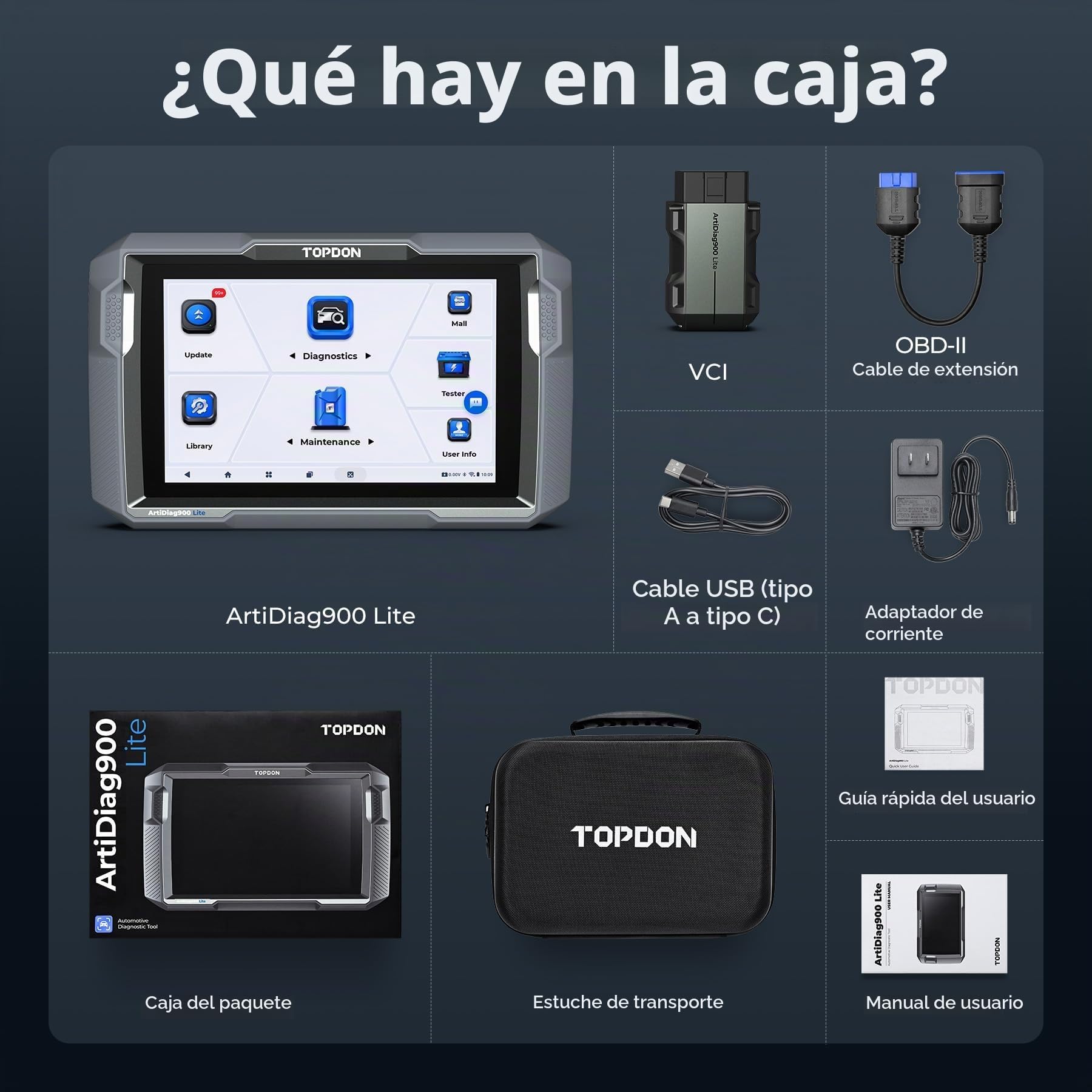 TOPDON OBDII Sistema Completo de Diagnóstico de Automóvil, ArtiDiag900 Lite Herramienta de Escaneo Bidireccional,8+ Servicios de Reparación, Escáner OBD2 Inalámbrico con Prueba Activa