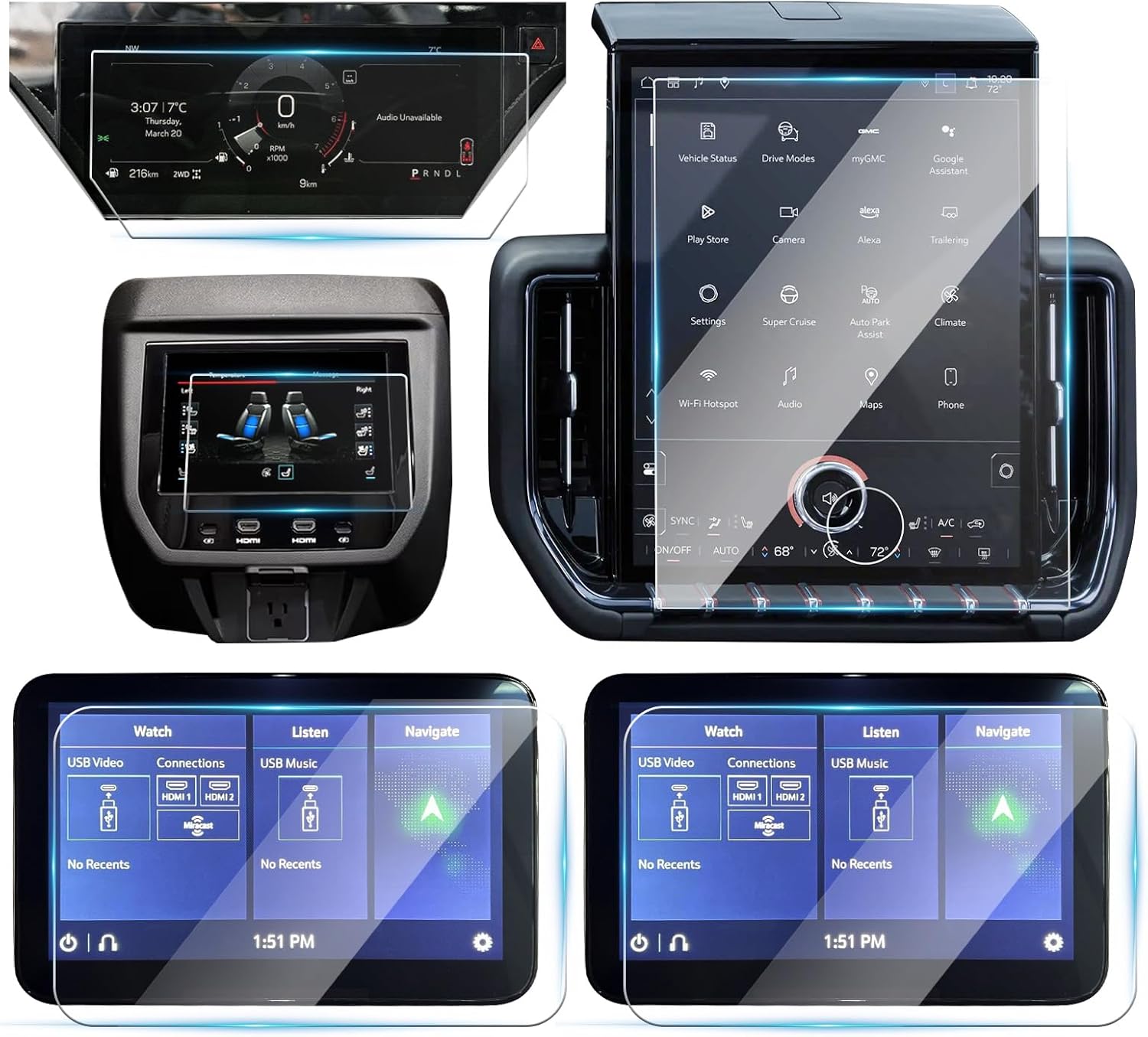 YEE PIN (5Pack 2026 GMC Yukon XL Screen Protector for 2025 2026 GMC Yukon AT4/Denali Ultimate 16.8" Main 11" Dash 12.6" Rear Media 8" Rear Climate Control Screen Saver 2026 Yukon Denali Accessories