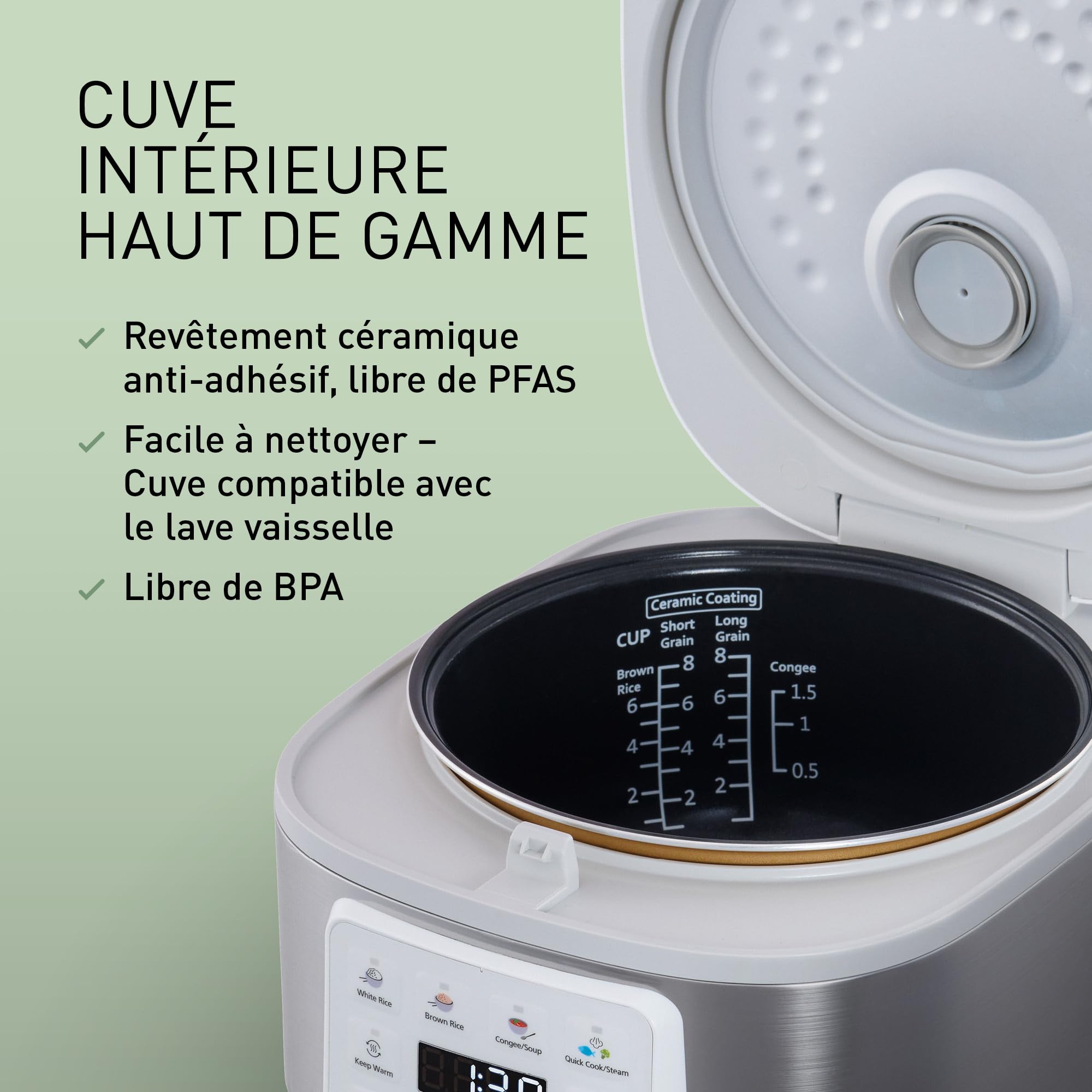 Panasonic SR-DA152WXE Cuiseur à Riz et Cuiseur Vapeur, 1.5L, 8 tasses, Fuzzy Logic, Indicateur de Quantité d'Eau, sans BPA, Maintien au Chaud, Départ Différé, Blanc