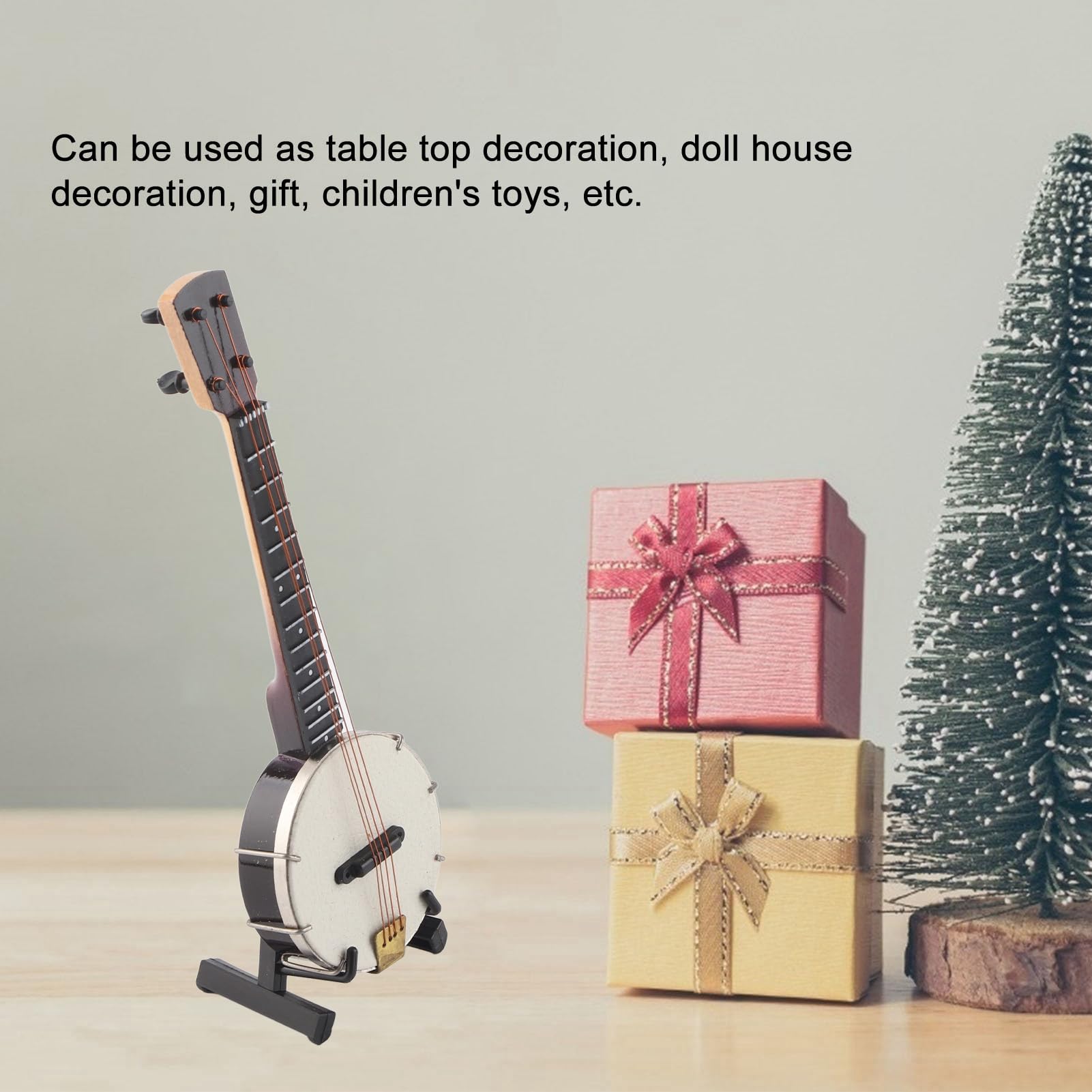 Pssopp Modèle de Banjo Miniature, Basswood Construction Mini MuI Musical Instrument Collection Dollhouse Accessoires pour Cadeaux Décoration des Jouets