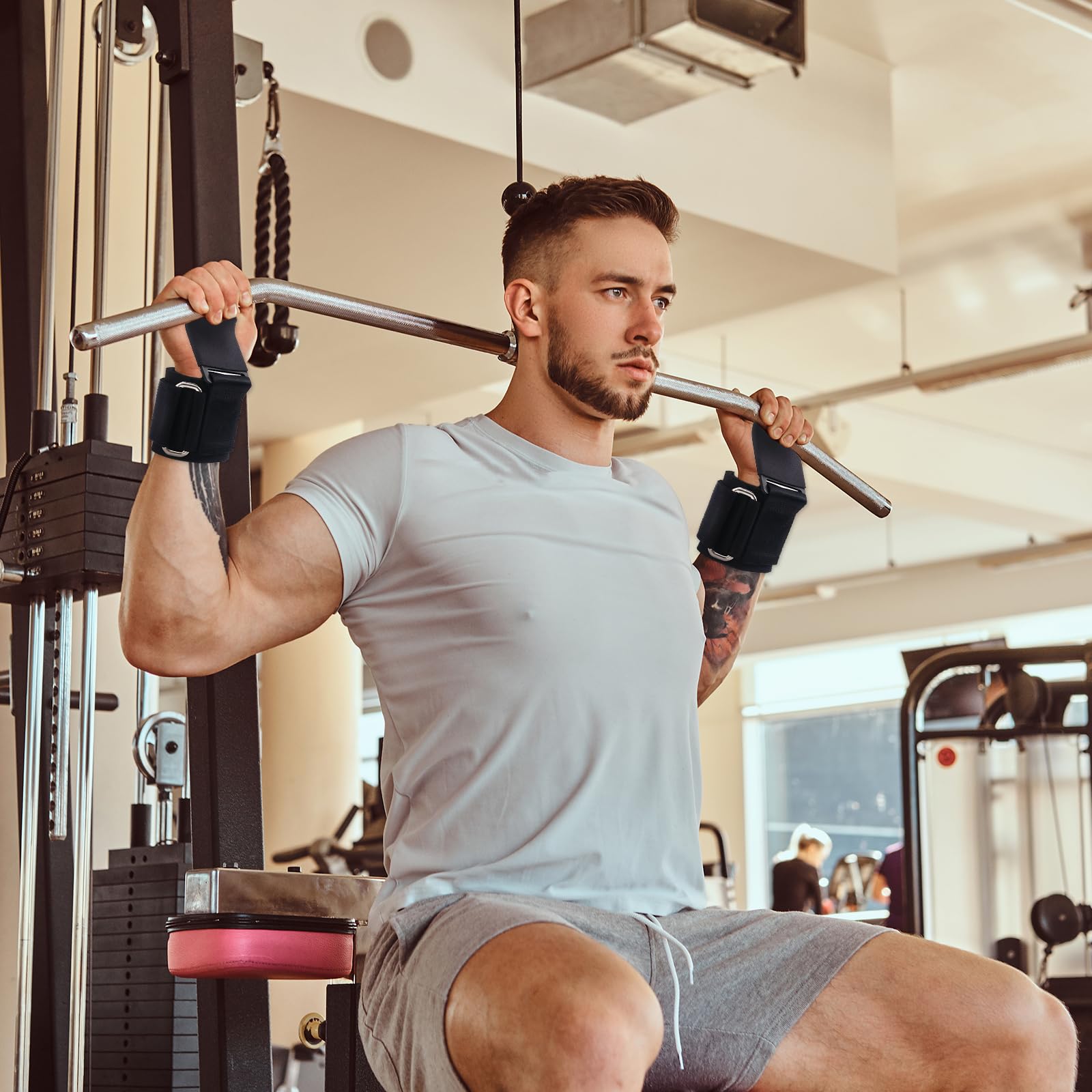 2 Paare Zughilfen Krafttraining, Zughilfe Haken, Lifting Straps, Griffhilfen Kraftsport, für Krafttraining, Bodybuilding, Fitness Unisex (Schwarz)