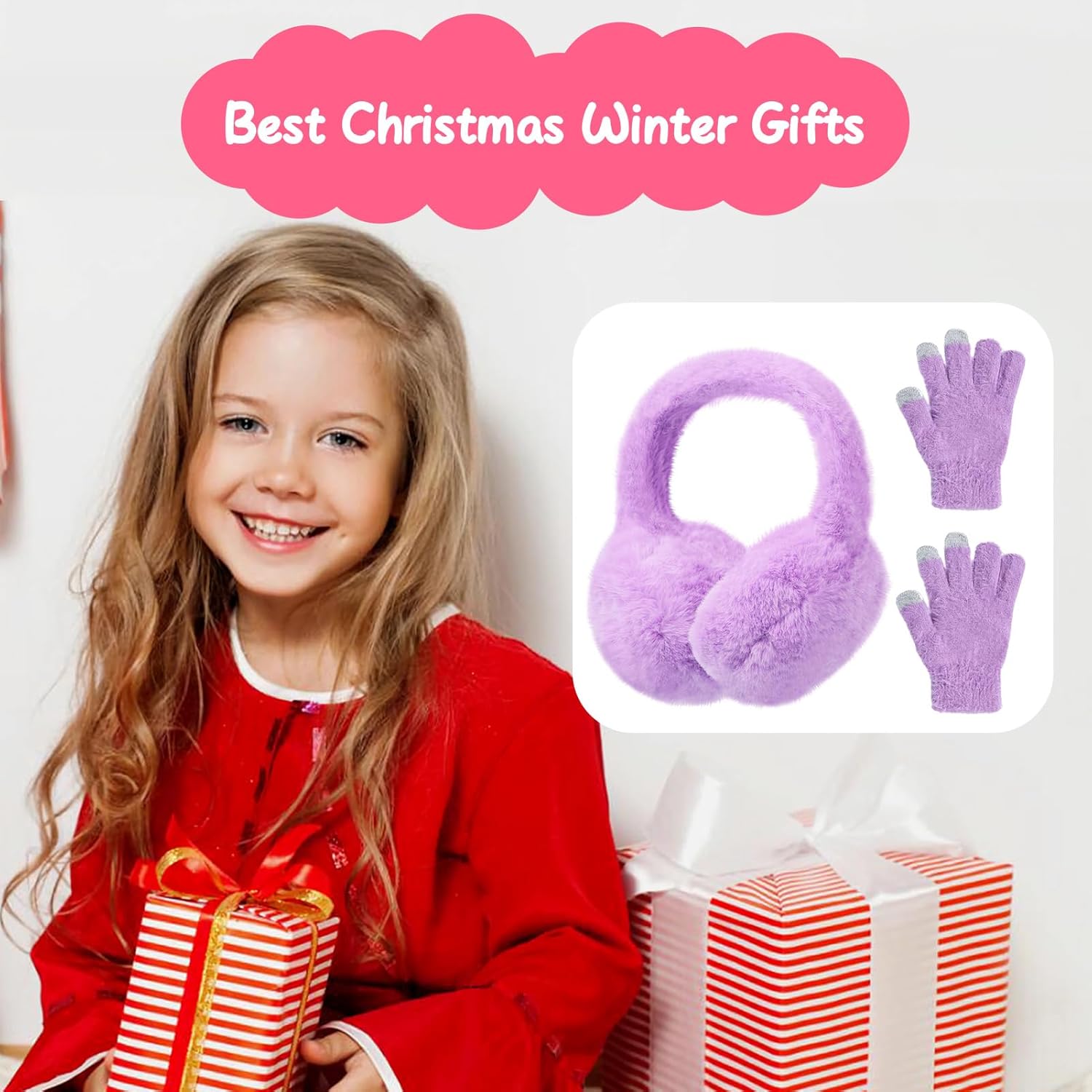 Kids Plush Earmuffs and Gloves Set Girls Boys Winter Faux Fur Ears Muffs Covers Outdoor Ear Warmers Age 7-12 - Image 7