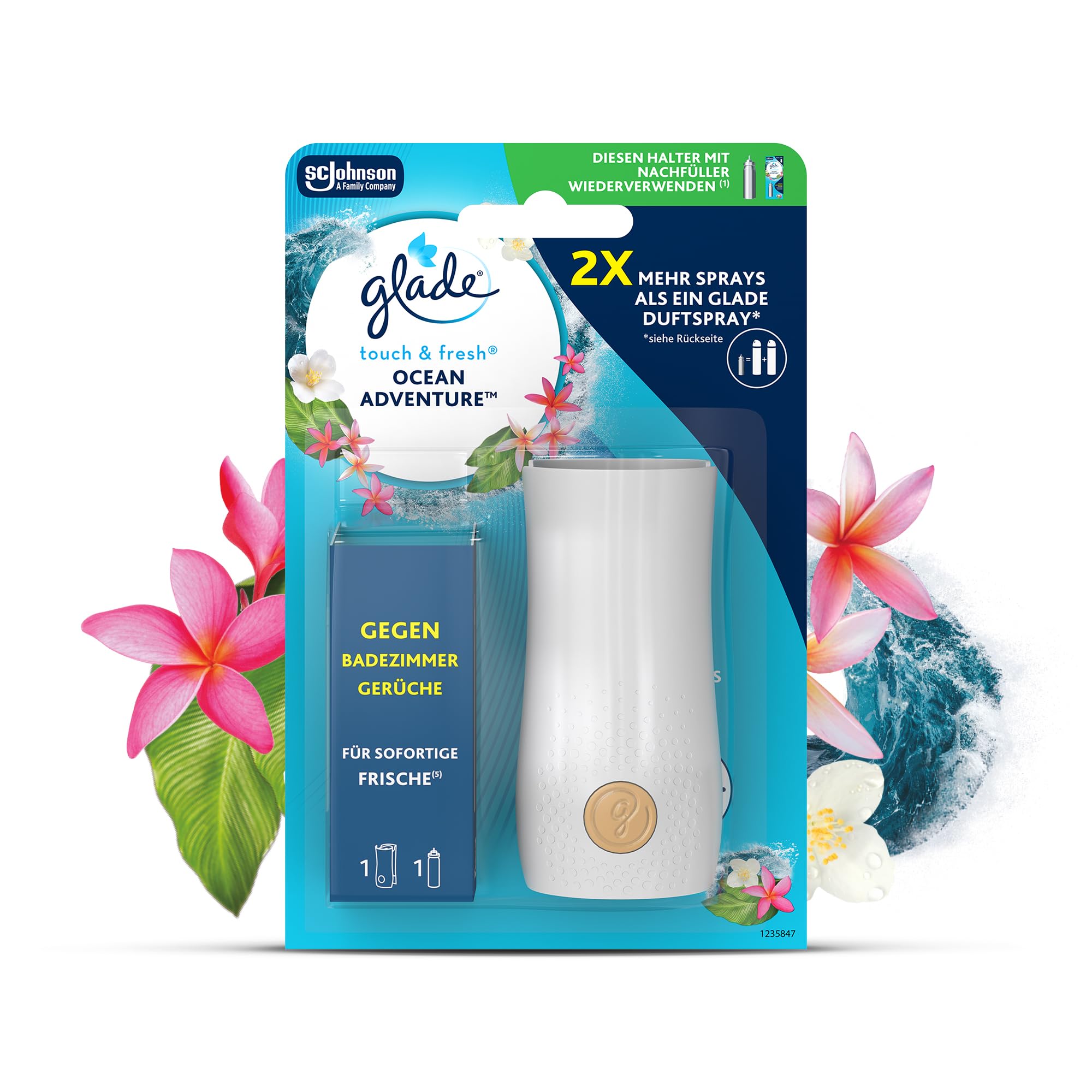 Glade Touch & Fresh (Brise One Touch) Minispray, Raumduft, Halter inkl. 1 Nachfüller, Ocean Adventure, 10 ml