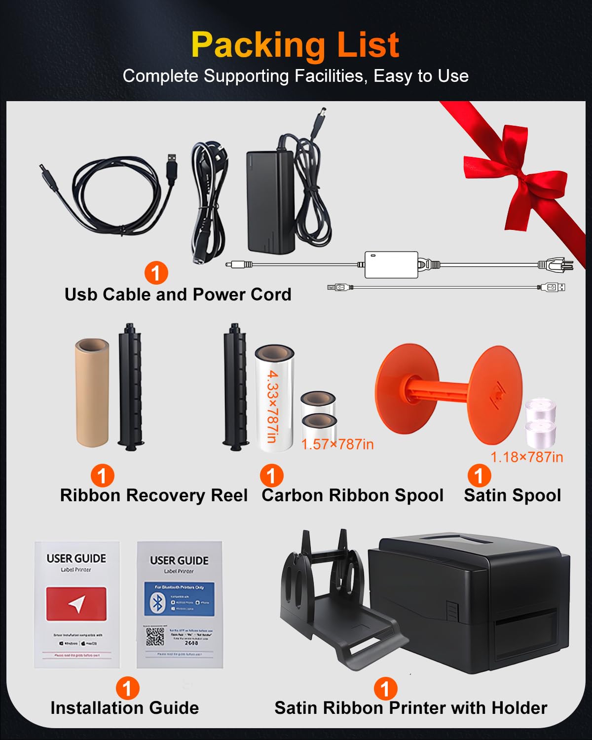 Máquina de impresión de cinta satinada, impresora térmica Bluetooth con aplicación/USB, 300 DPI para cinta personalizada de boda, floristería, cinta de manualidades (satén de hasta 2-11 cm