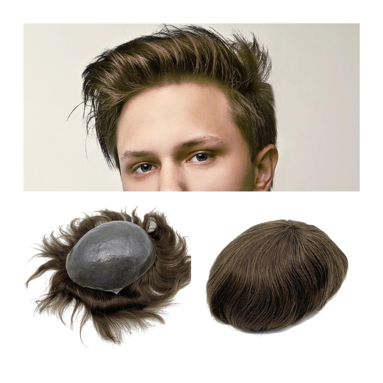 Toupet cheveux hommes 8x10 en poly skin et prothèse capillaire durable