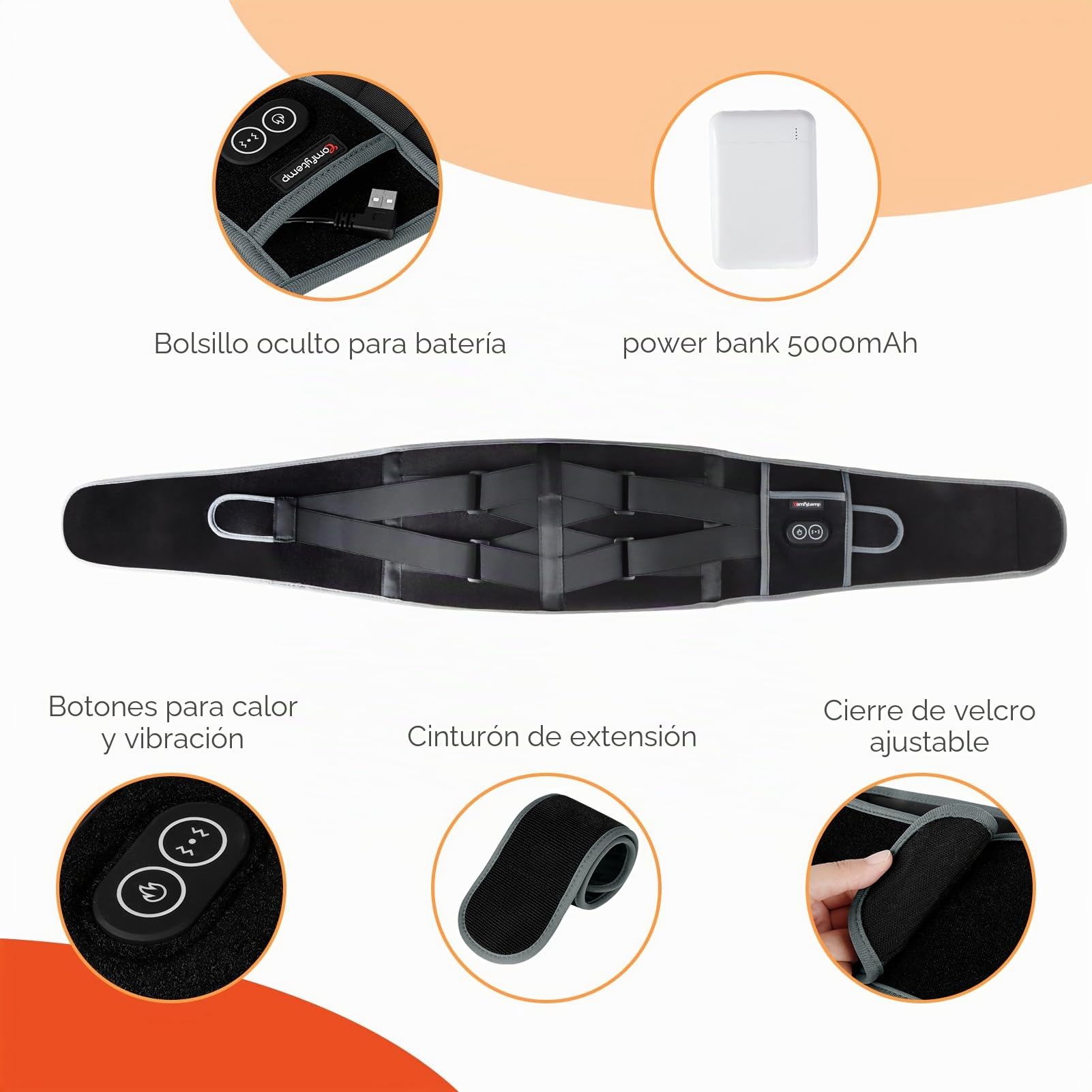 Comfytemp Almohadilla Eléctrica Lumbar, Esterilla Electrica Para La Cintura Con 3 Modos De Calefacción Rápida Y Masaje, Manta Electrica para la Zona Lumbar y Abdominal, Para Aliviar El Dolor