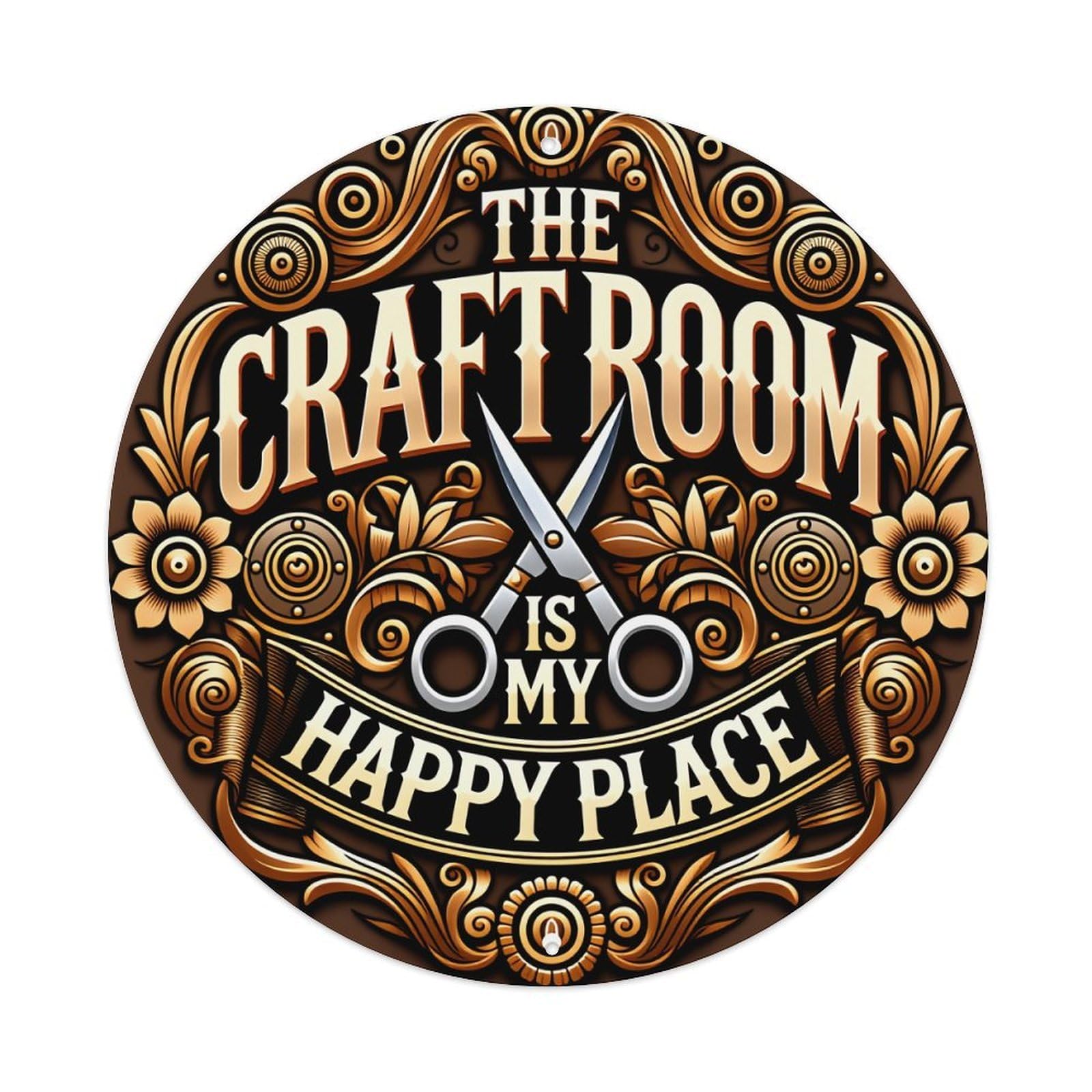 The Craft Room Is My Happy Place Round Vintage Tin Sign,Retro Wall Art,Metal Poster for Home, Bar, Garage, Cafe, Rustic Indoor & Outdoor Decor, 8x8 Inches