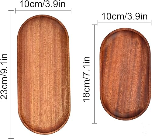 Miniatura 1 de Paquete de 2 bandejas de madera maciza para servir y bandejas de madera natural con borde, rectangulares para evitar deslizamientos y derrames de