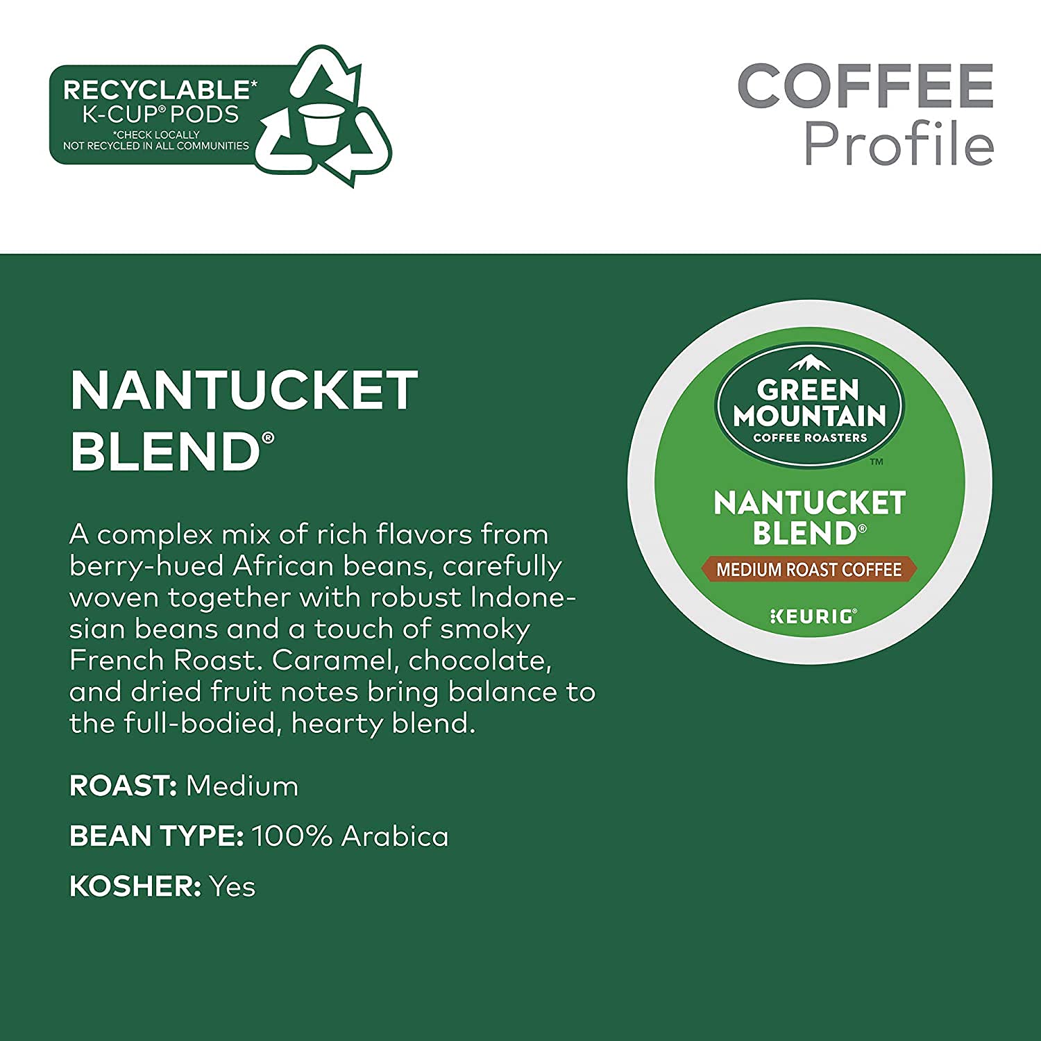 Green Mountain Coffee Roasters Nantucket Blend, Genuine Keurig K-Cup Coffee Pods, Medium Roast, 100 Count (Pack of 1)