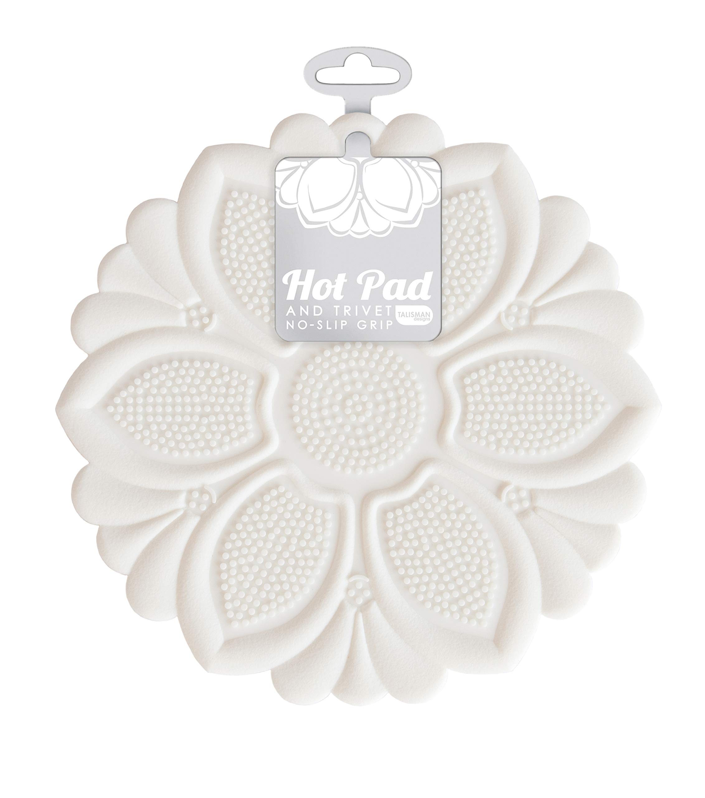 Talisman Designs No-Slip Grip Silicone Hot Pad  Trivet, Surface Protection from Hot Dishes, Up to 500-Degree Heat Resistance, Multipurpose Kitchen Supplies, Snow White (Set of 1)
