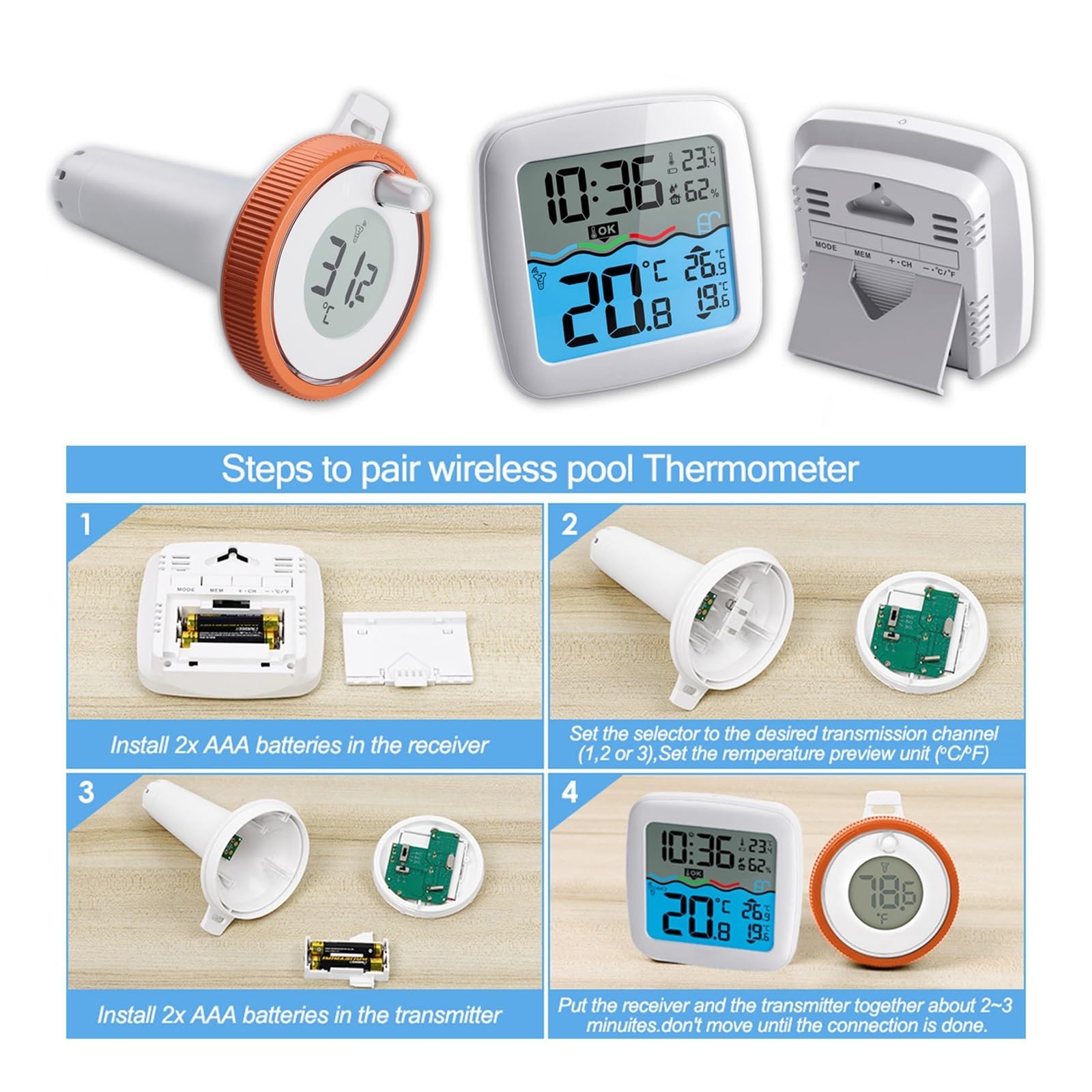 Termómetro Digital Flotante For Piscina, Control Remoto Inalámbrico, Termómetro Interior For Exteriores, For Piscina, Baño, Agua, Spas, Acuarios Monitor Precisión