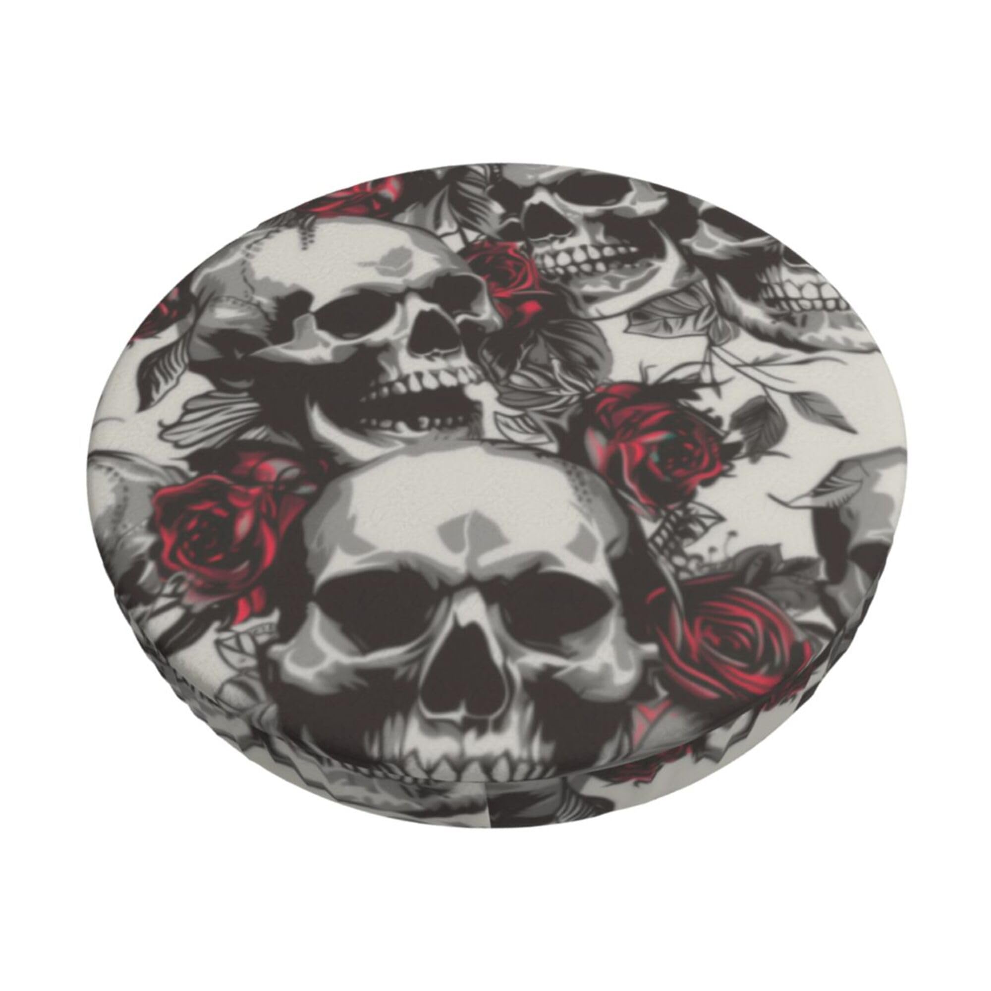 Velvet Round Stool Covers, 3 Layers Bar Stool Covers with Thin Pad, Romantic Horror Skull Bar Stool Covers Round Anti-Slip Bar Stool Slipcovers for Dia.12-14" Chair